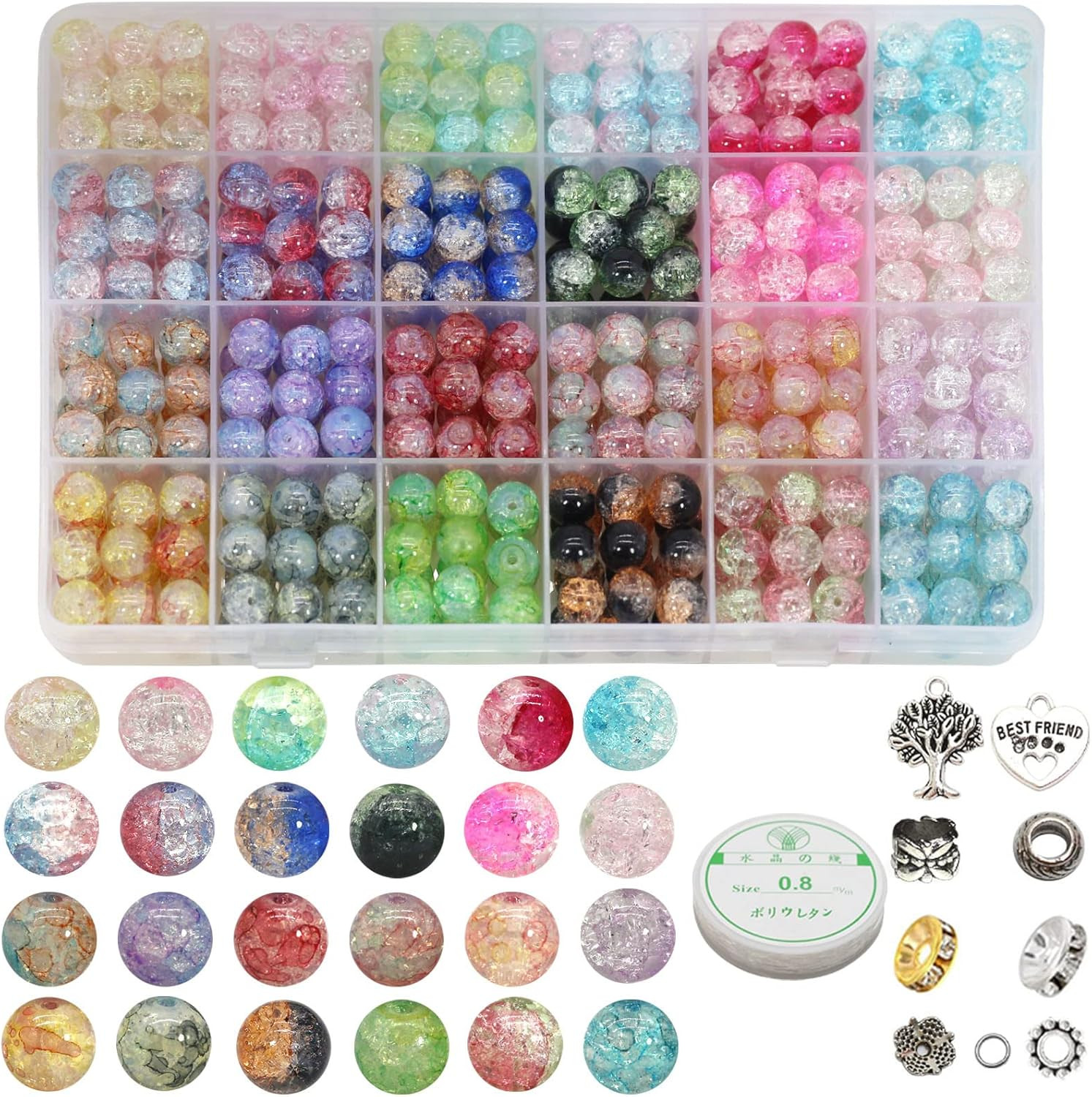 10Mm Crackle Glass Beads for Jewelry Making 600Pcs Assorted Panited Handcrafted