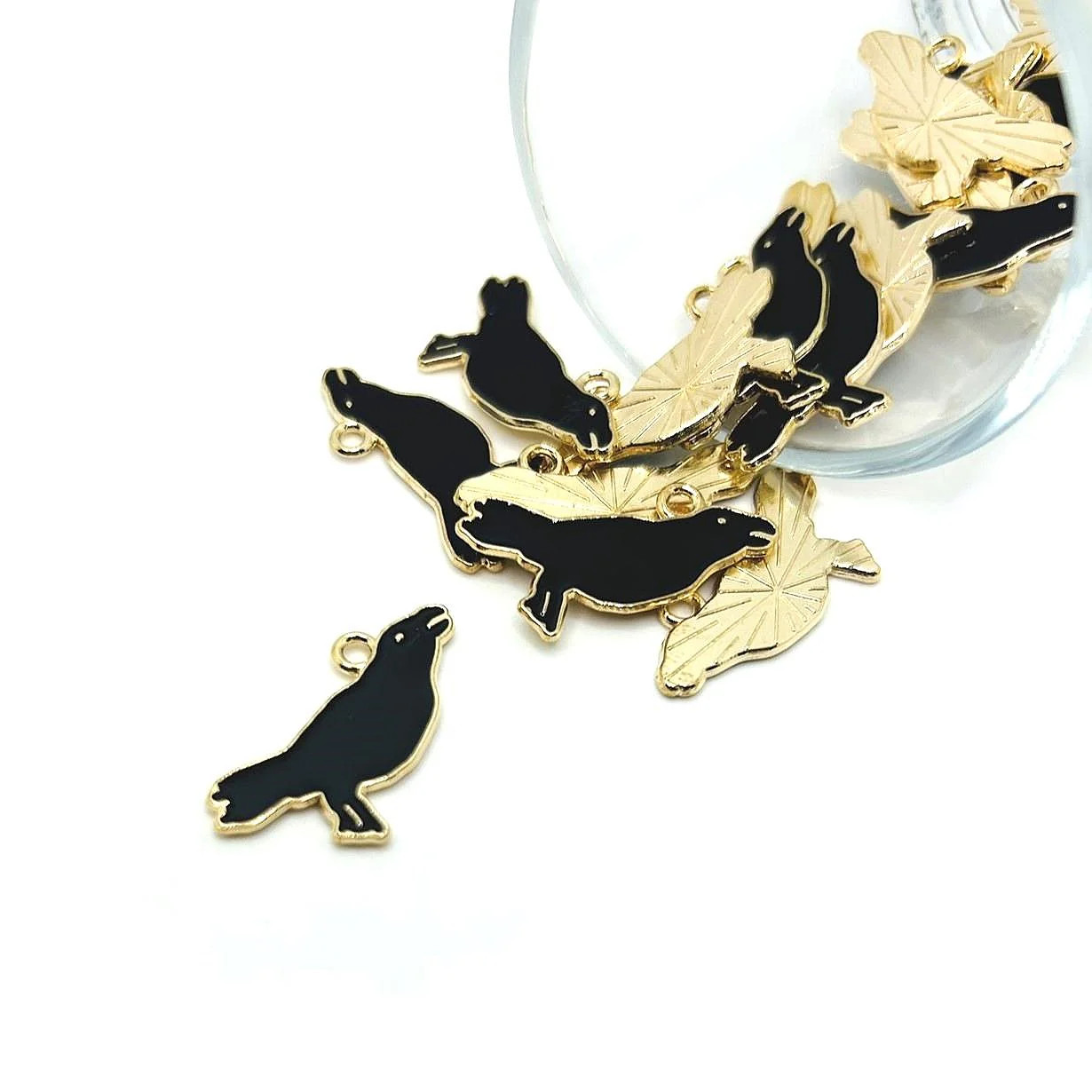 Enamel Raven / Crow Charms, 22x17mm – US Seller