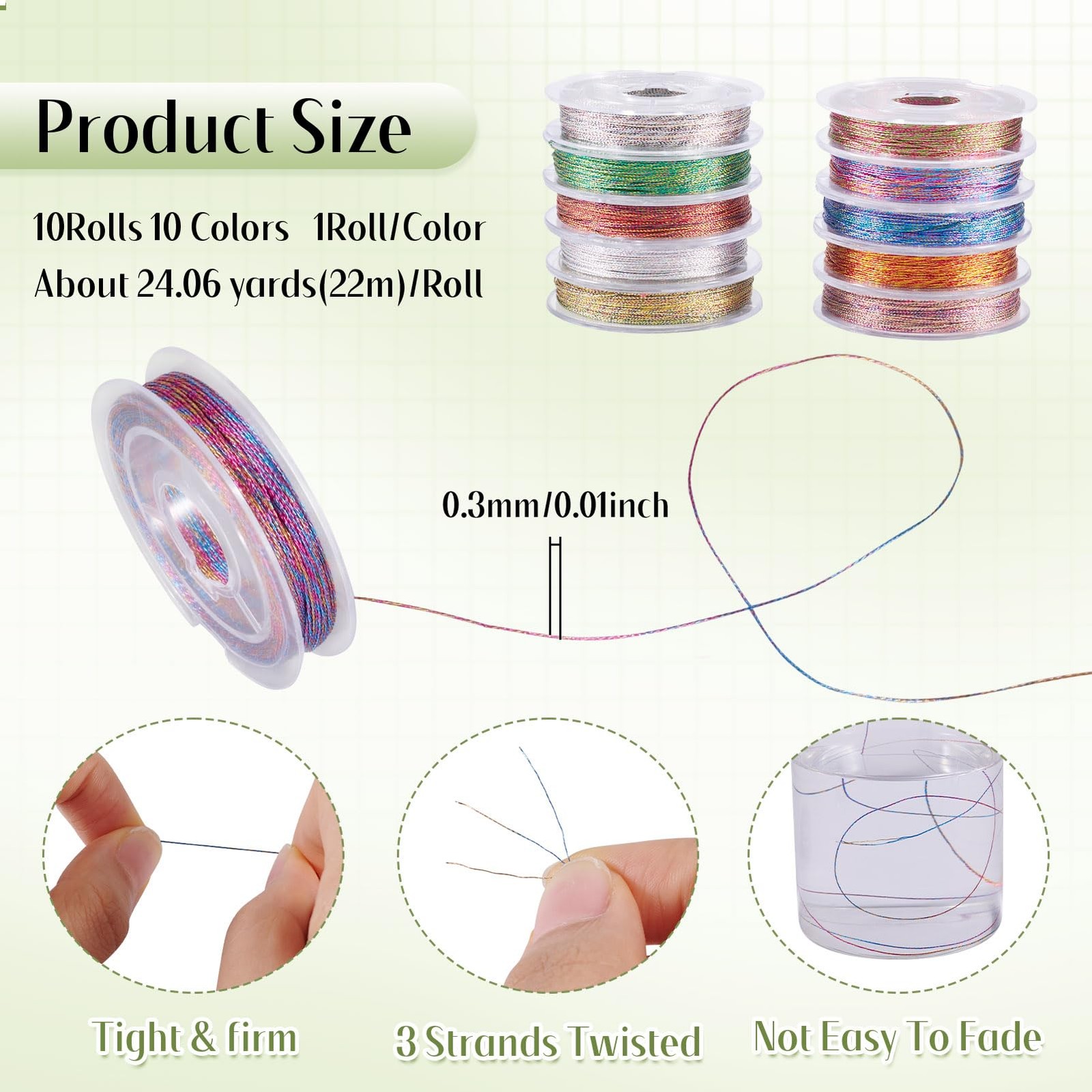 Elecrelive 10 Rolls 0.3mm Metallic Cords Christmas Ornament String Colorful P…