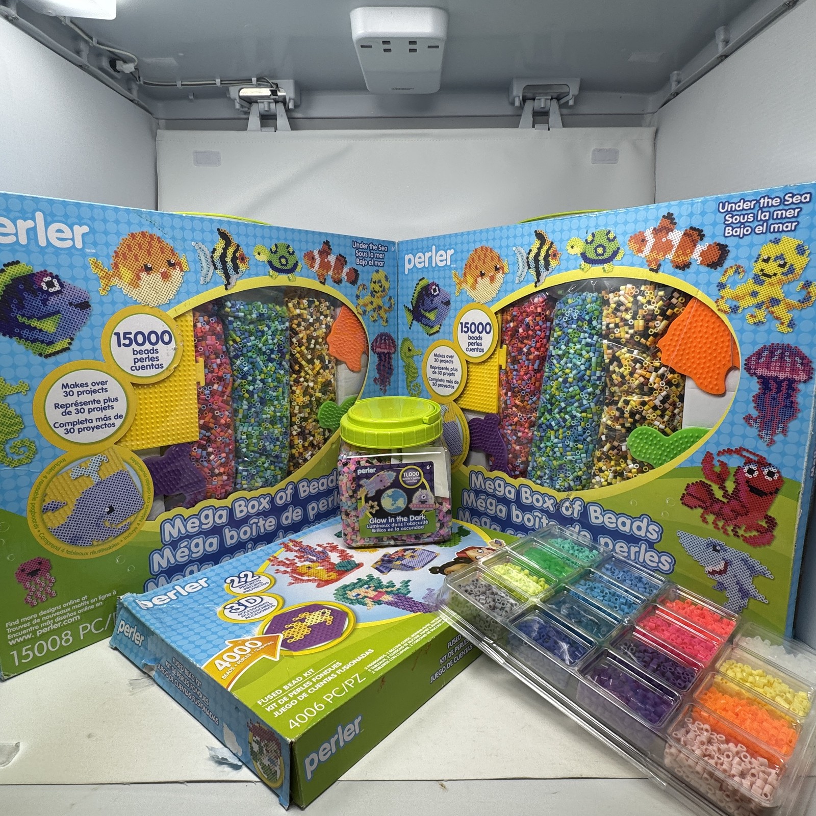 Huge Perler Beads Lot Under the Sea Mega Boxes Glow in Dark 3D Kit Organizer