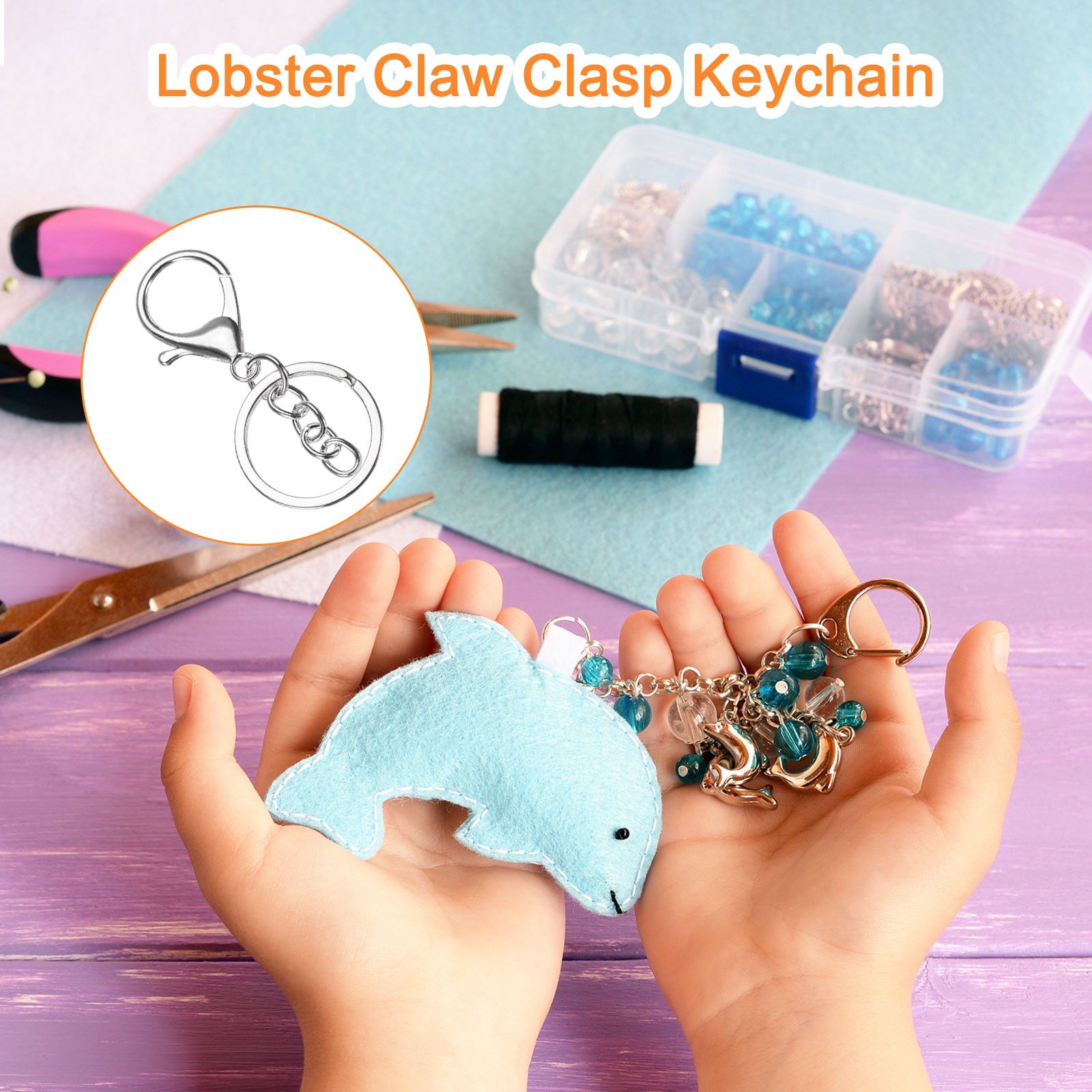 30Pcs Lobster Claw Clasp Keychain with Flat Split Keychain Ring Chain Silver