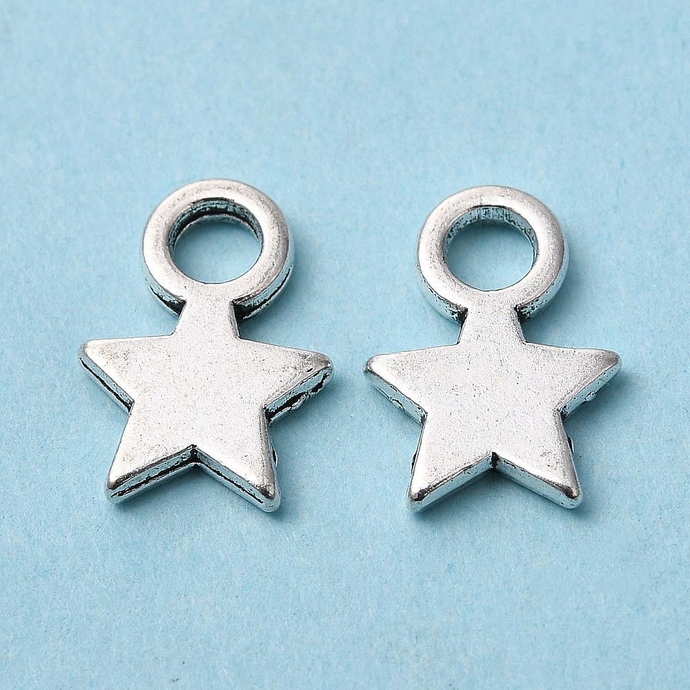 10 Star Charms Antiqued Silver Tiny Pendants Miniature Celestial Jewelry Making