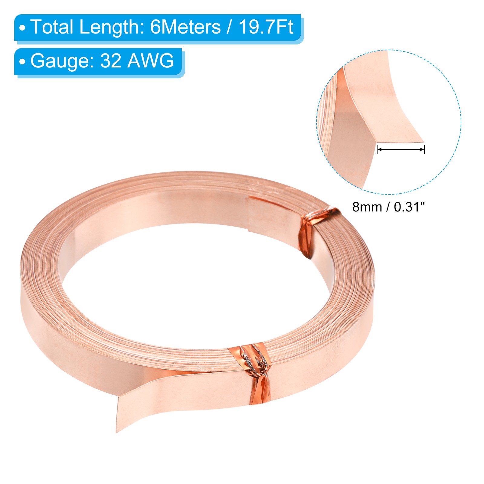 19.7Feet/32Gauge Pure Copper Wire 8mm Wide Flat Copper Jewelry Wire