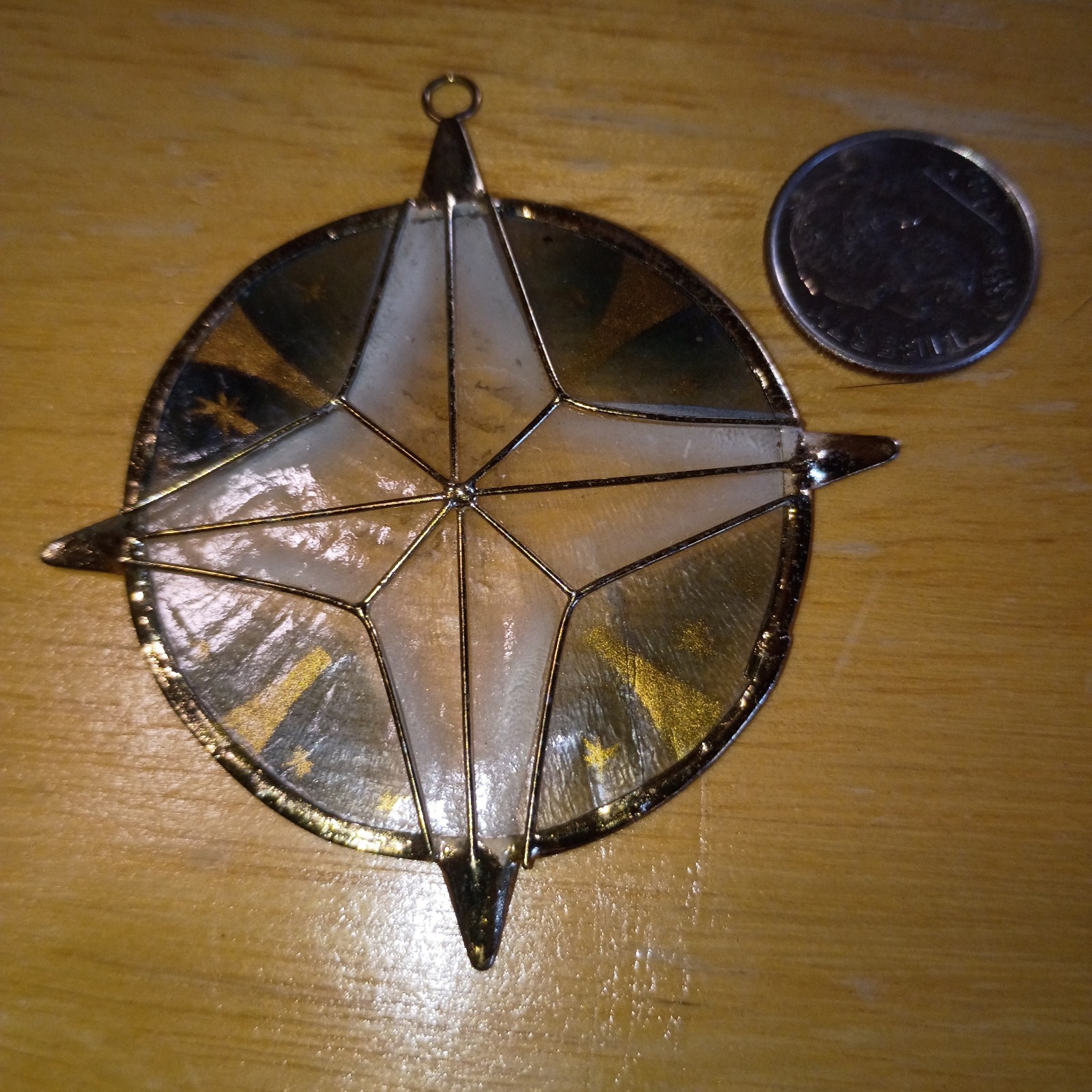 Capiz Shell Or Window Pane Oyster Star Shape Dangle Pendant Four‑Point Compass