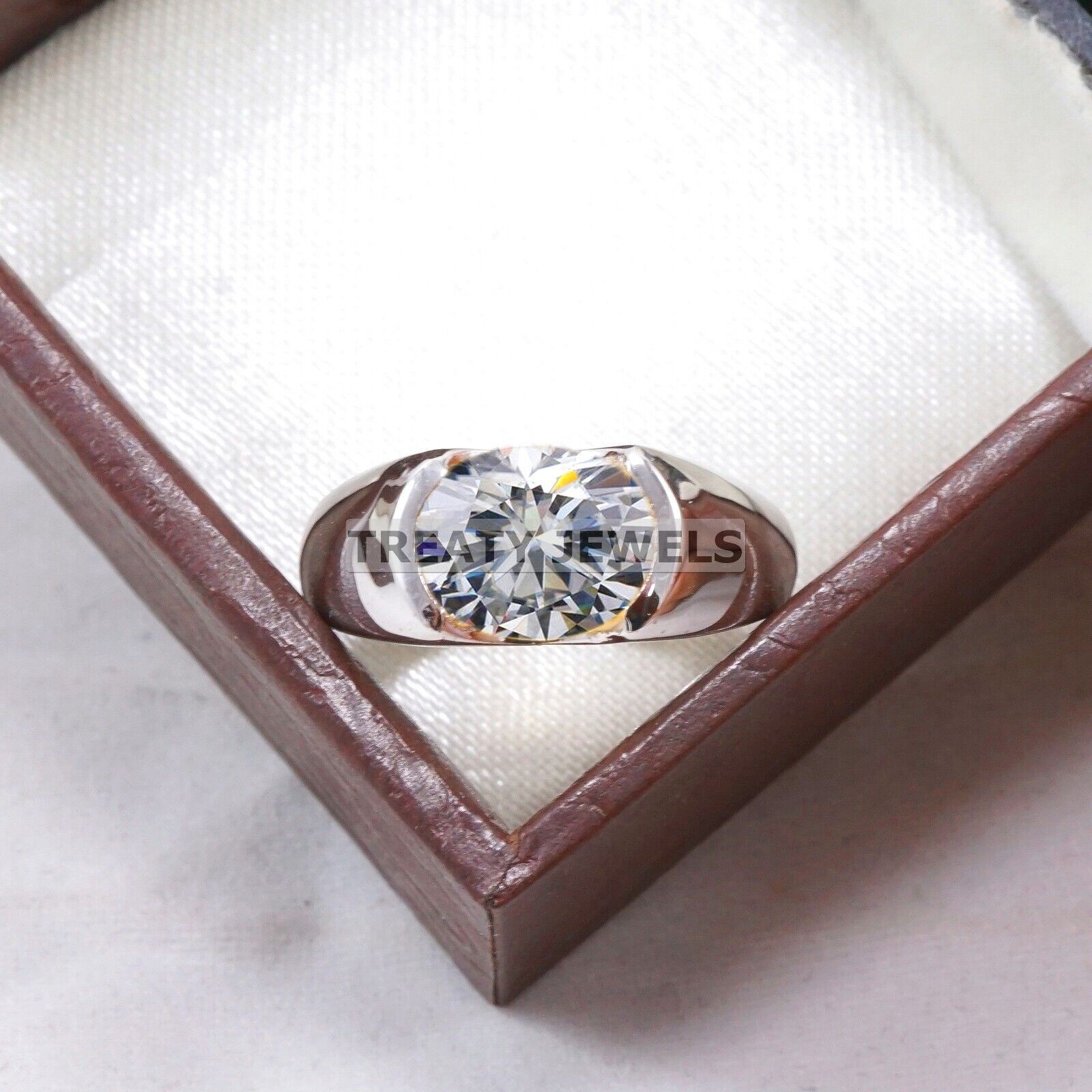 Moissanite Oval Cut Gemstone With Solid 14K White Gold Ring For Men’s #B306 #
