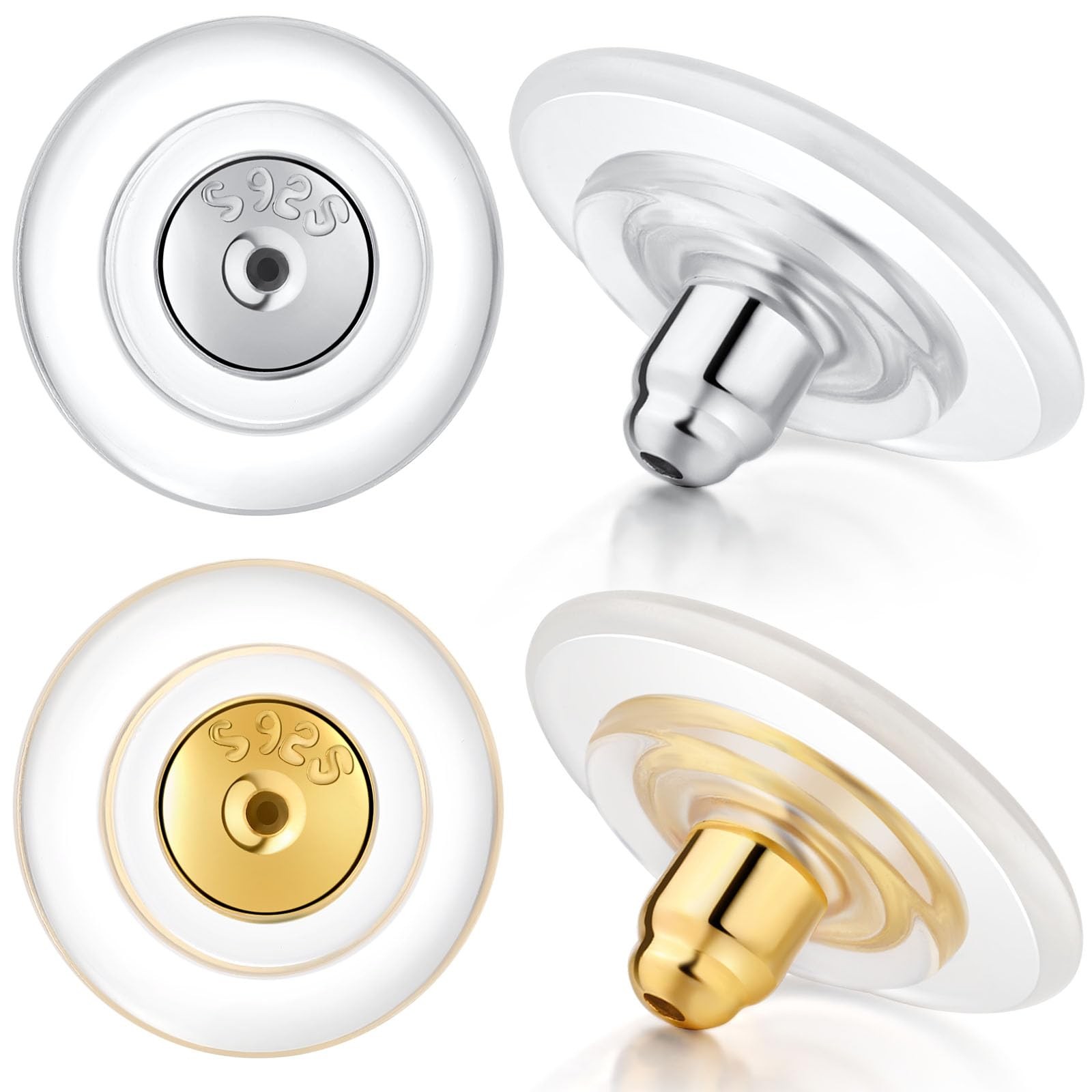 12mm Big Earring Backs, 925 Sterling Silver Locking multicolored