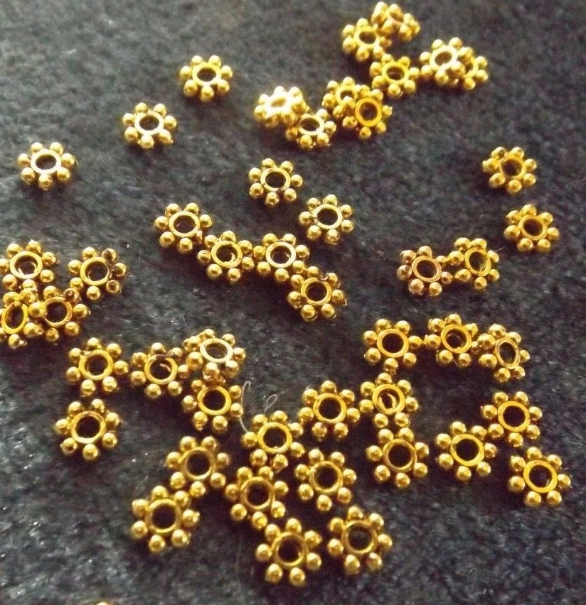 ANTIQUED DAISY SPACERS BEADS GOLD 4MM 100 PIECES