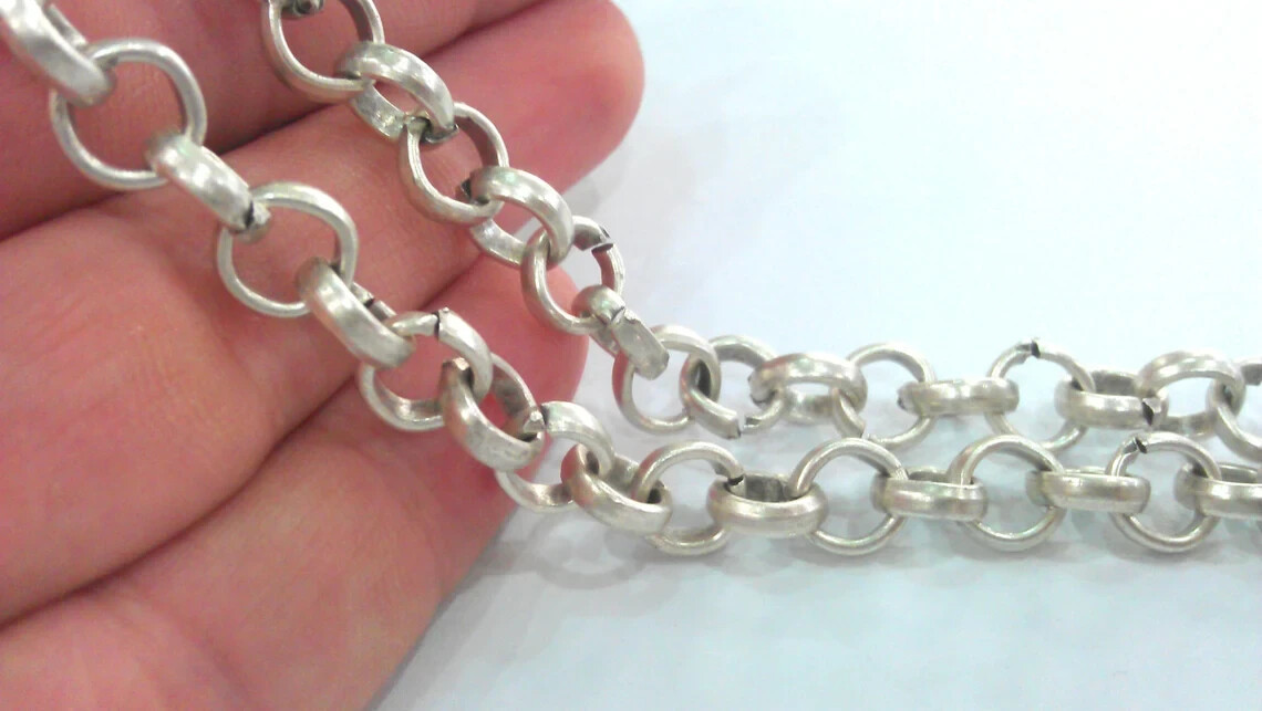 Silver Rolo Chain Antique Silver Plated Large Chain (10 mm) 1 meter – 3.3 feet