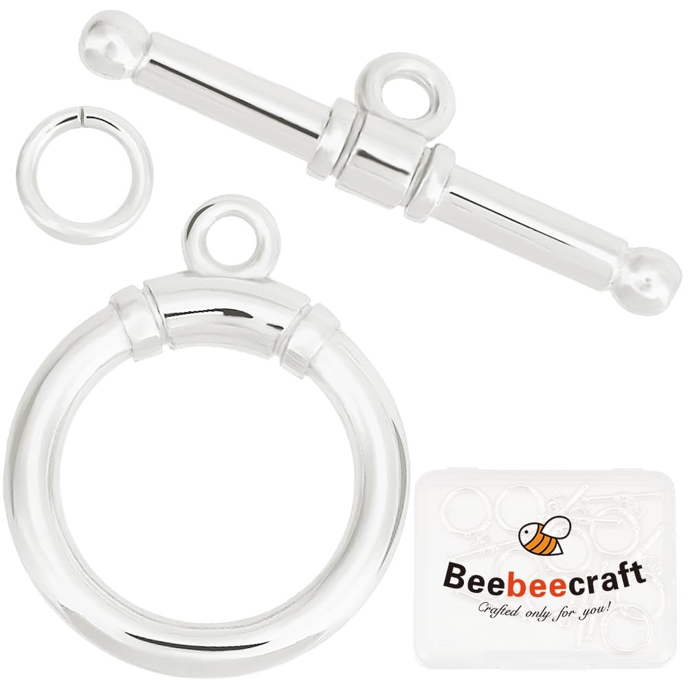 Beebeecraft 10Pcs 925 Sterling Silver Plated Toggle Clasps 0.96in,