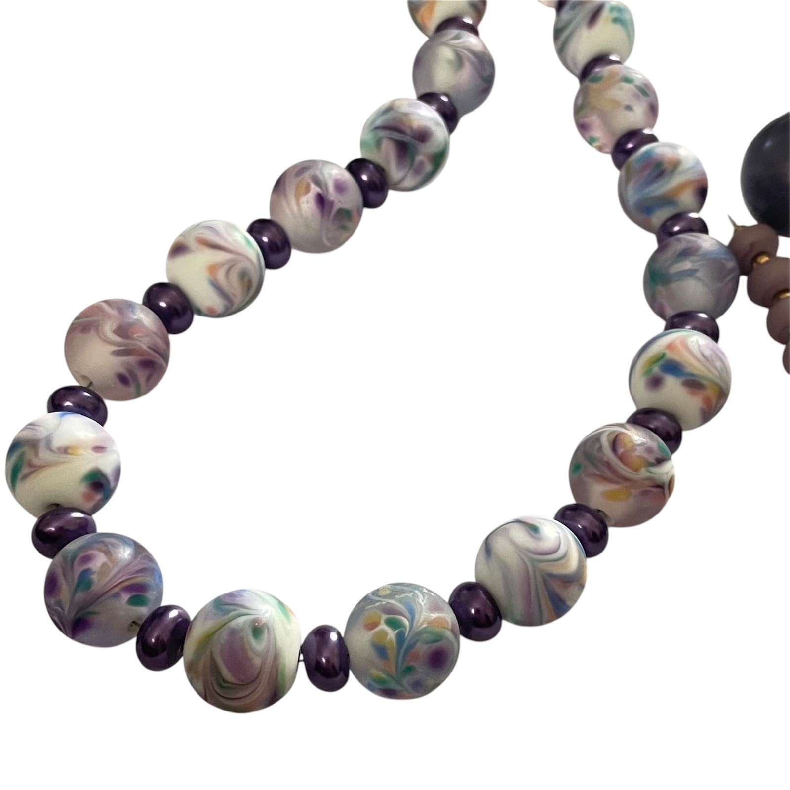 Handmade Lampwork Blue Purple Green Etched Matte Finish Glass Abstract Bead Set