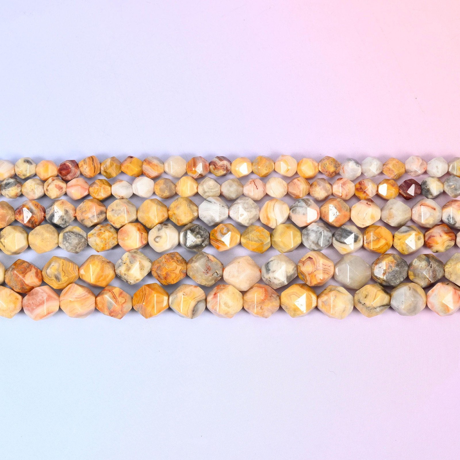 Crazy Agate Beads: Faceted Diamond Star Cut, 6-10mm, 15.5 inch Strand