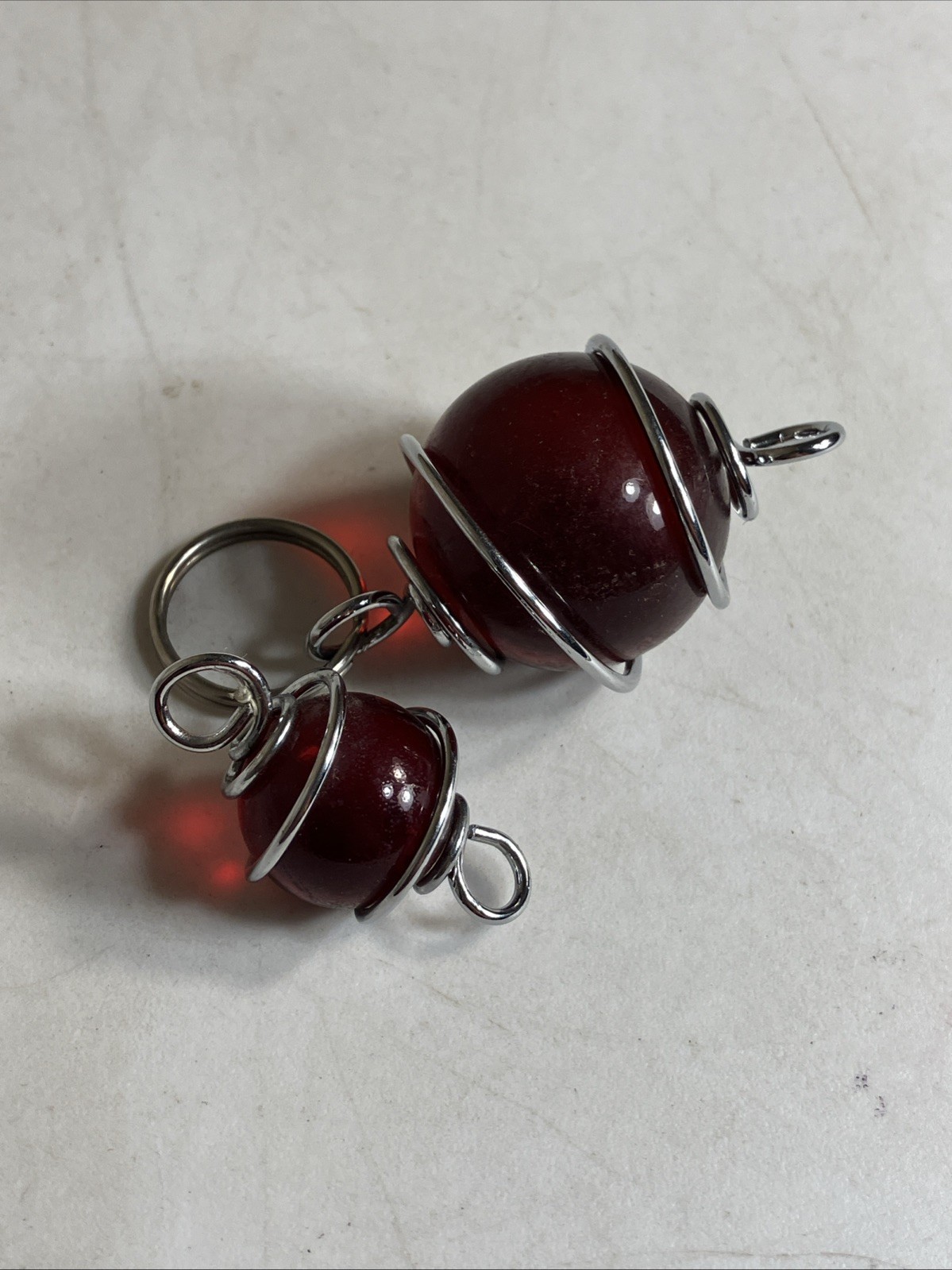 2 Large Beads For Craft Wrapped In Silver Tone Wire Vintage