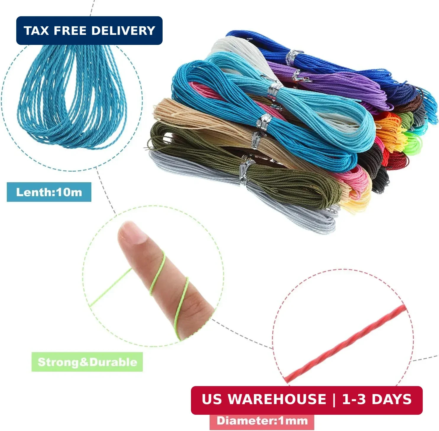 Boao 30 Colors 1mm Waxed Polyester Cord 328 Yard Waxed Thread Bracelet Wax Cord
