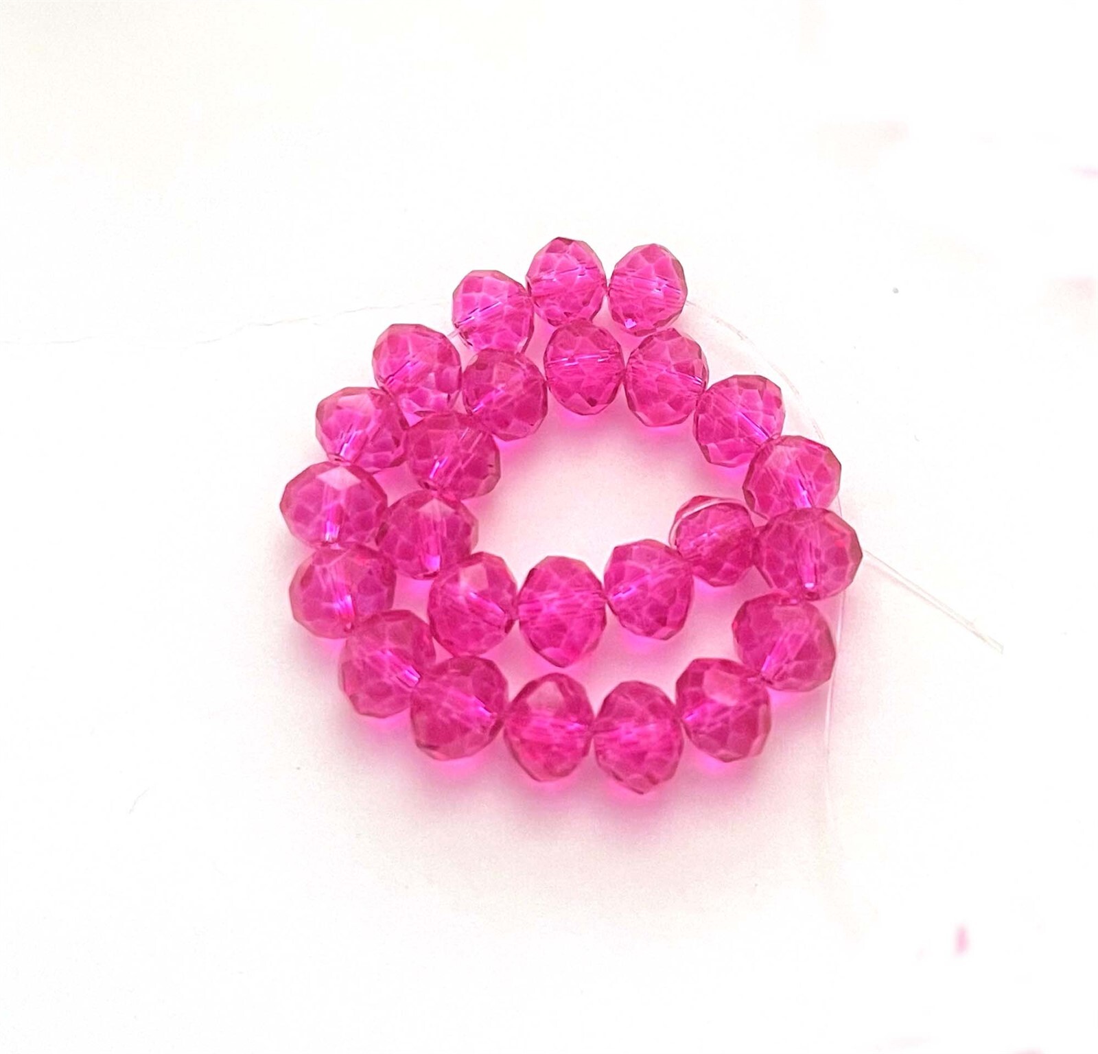 25 Firepolish Glass Faceted Rondelle Crystal Beads – Hot Pink / Magenta 8x5mm