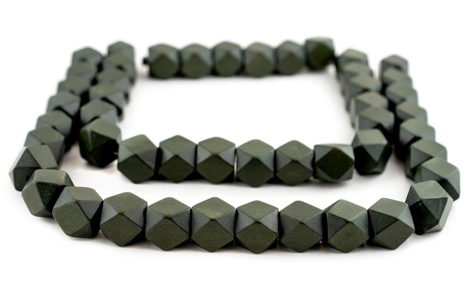 Olive Green Diamond Cut Natural Wood Beads 17mm Faceted Large Hole