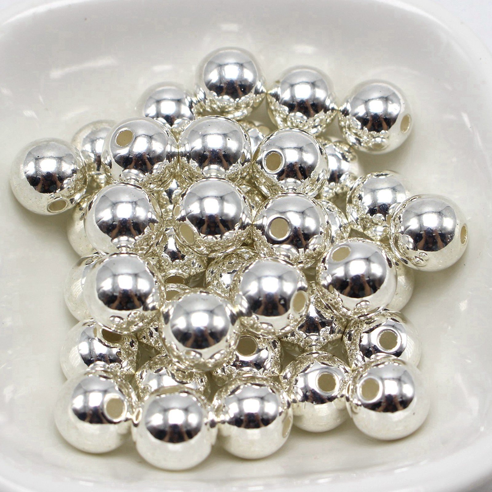 200 Bright Silver Metallic Acrylic Smooth Round Beads 8mm(0.32″) Spacer Beads