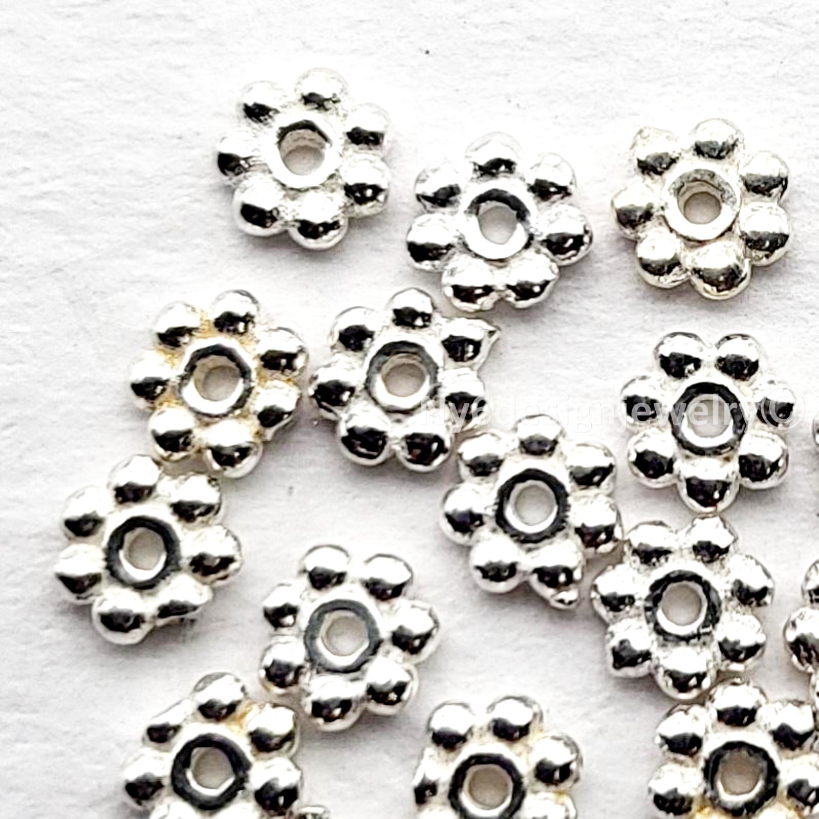 3x3mm 925 Sterling Silver Daisy Spacer Beads 20pcs Flat Round Floral for DIY