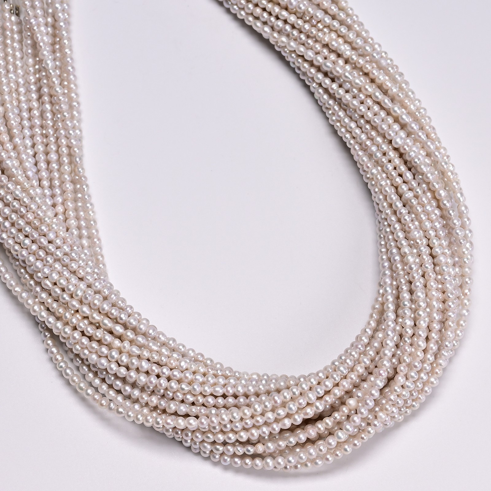Natural White Fresh Water Akoya Pearl Off Round Beads Size 2-3mm 15″ Strand