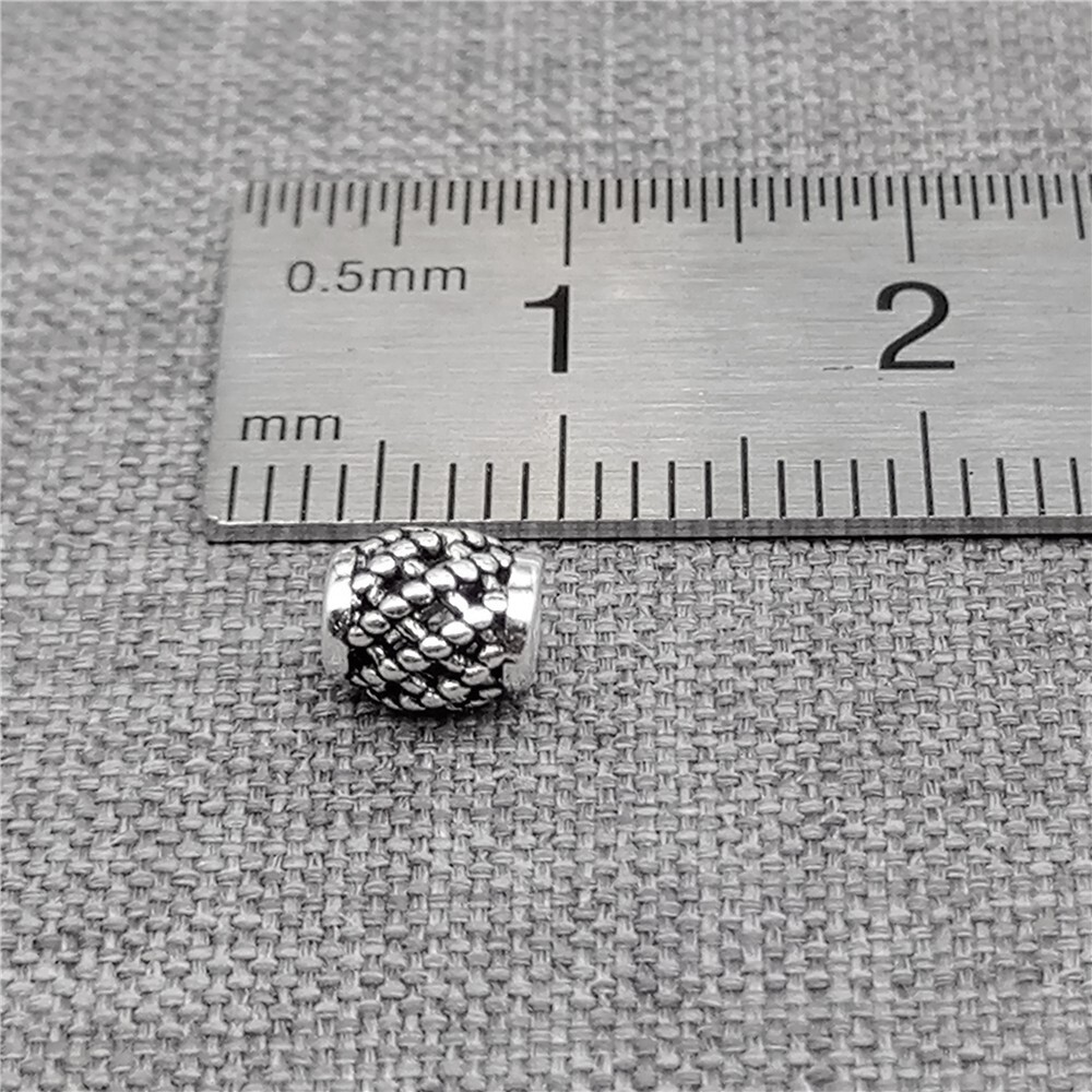 8 Sterling Silver Hollow Checked Barrel Beads for Bracelet Necklace