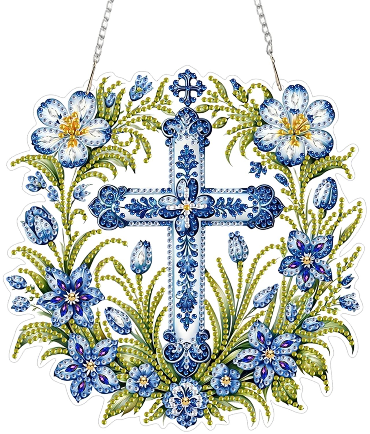 ZeeLionArt Hanging Diamonds Art kit for Adult,Cross Flowers Pendant DP02451