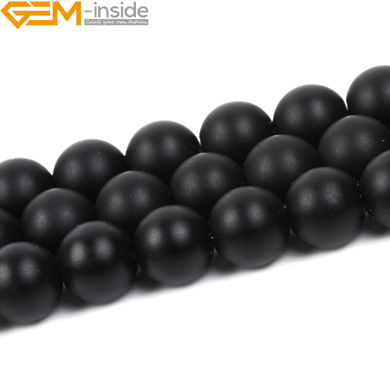 Natural Frosted Matte Black Agate Onyx Gemstone Round Beads For Jewellery Making