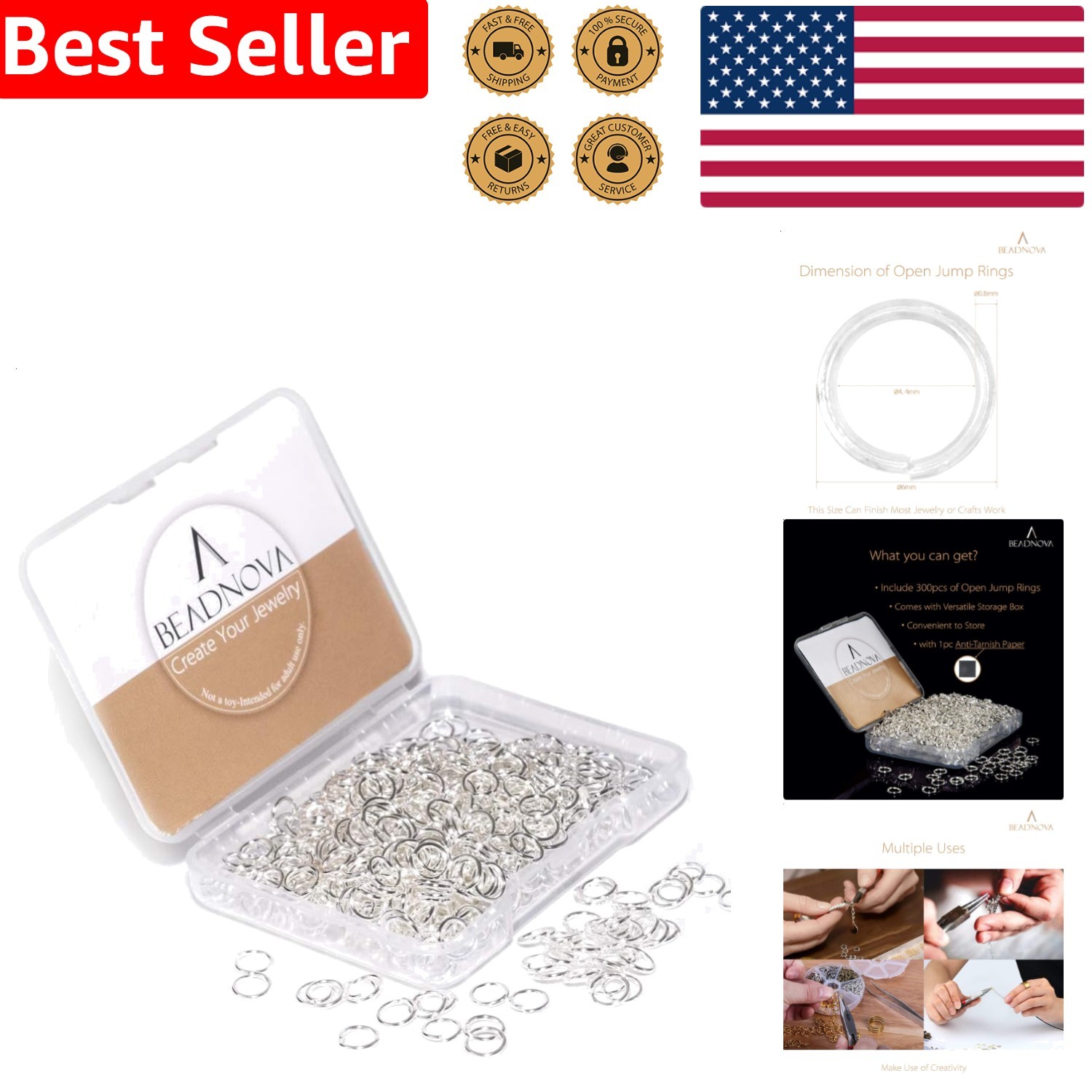 Jump Rings 6mm Silver Plated 300pcs for Jewelry Craft Making DIY Repair Neckl…