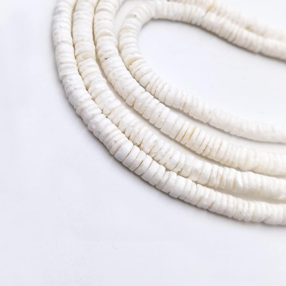46 Inch White Heishi Beads for Jewelry Making, 8mm Puka Shells Bead Strand, N…