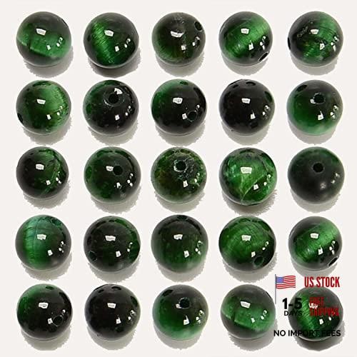 100PCS 8mm Natural Green Tiger’s Eye Gemstone Round Loose Stone Spacer Beads