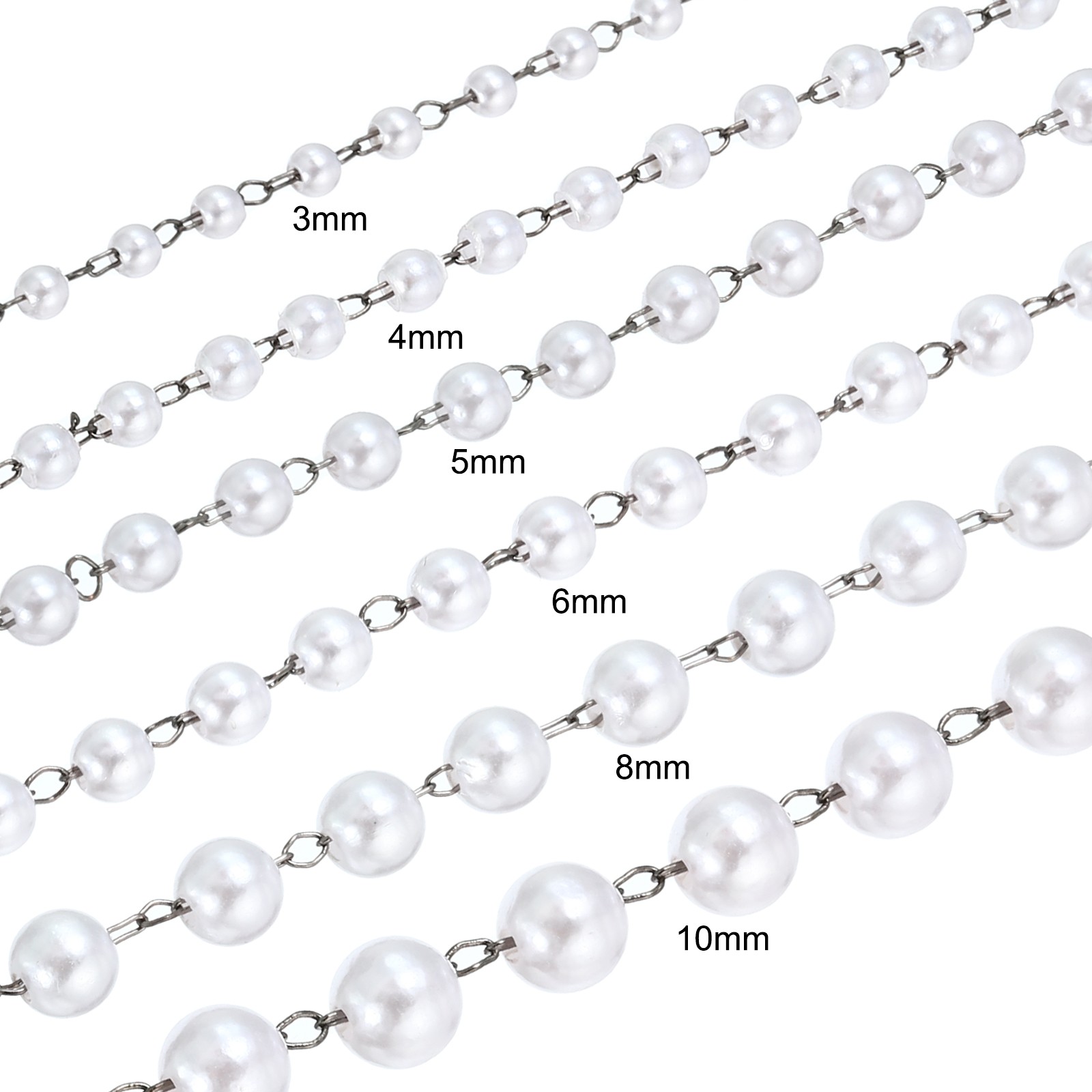 5m/16 Feet Faux Pearl Beading Chain, 4mm Brass Chain Link Style 1, Dark Silver