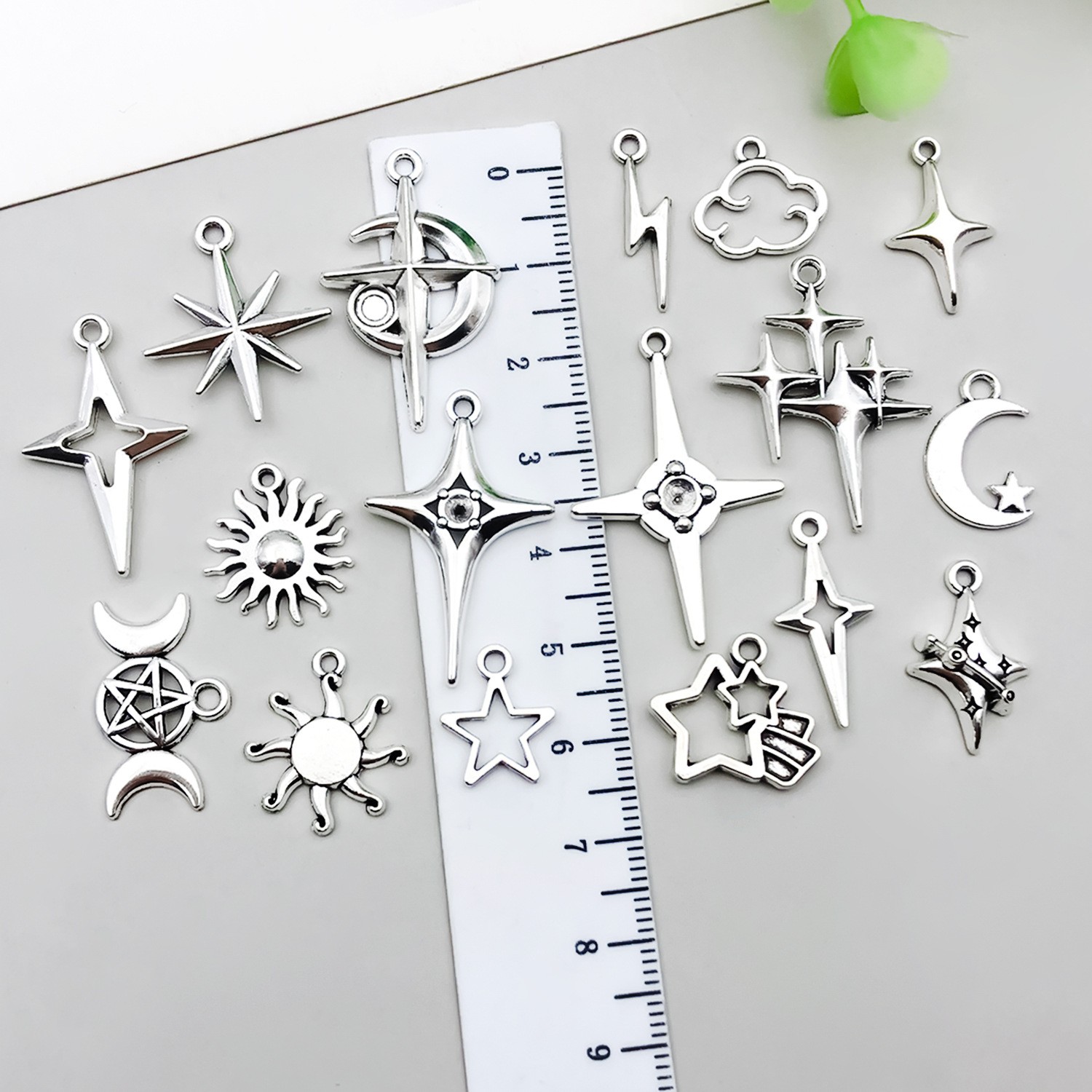 BULK 100Pcs Star Moon Charms DIY Jewelry Making Pendants Antique Silver
