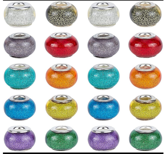 100-200pcs Resin glossy glitter powder large hole beads European Bracelet Crafts
