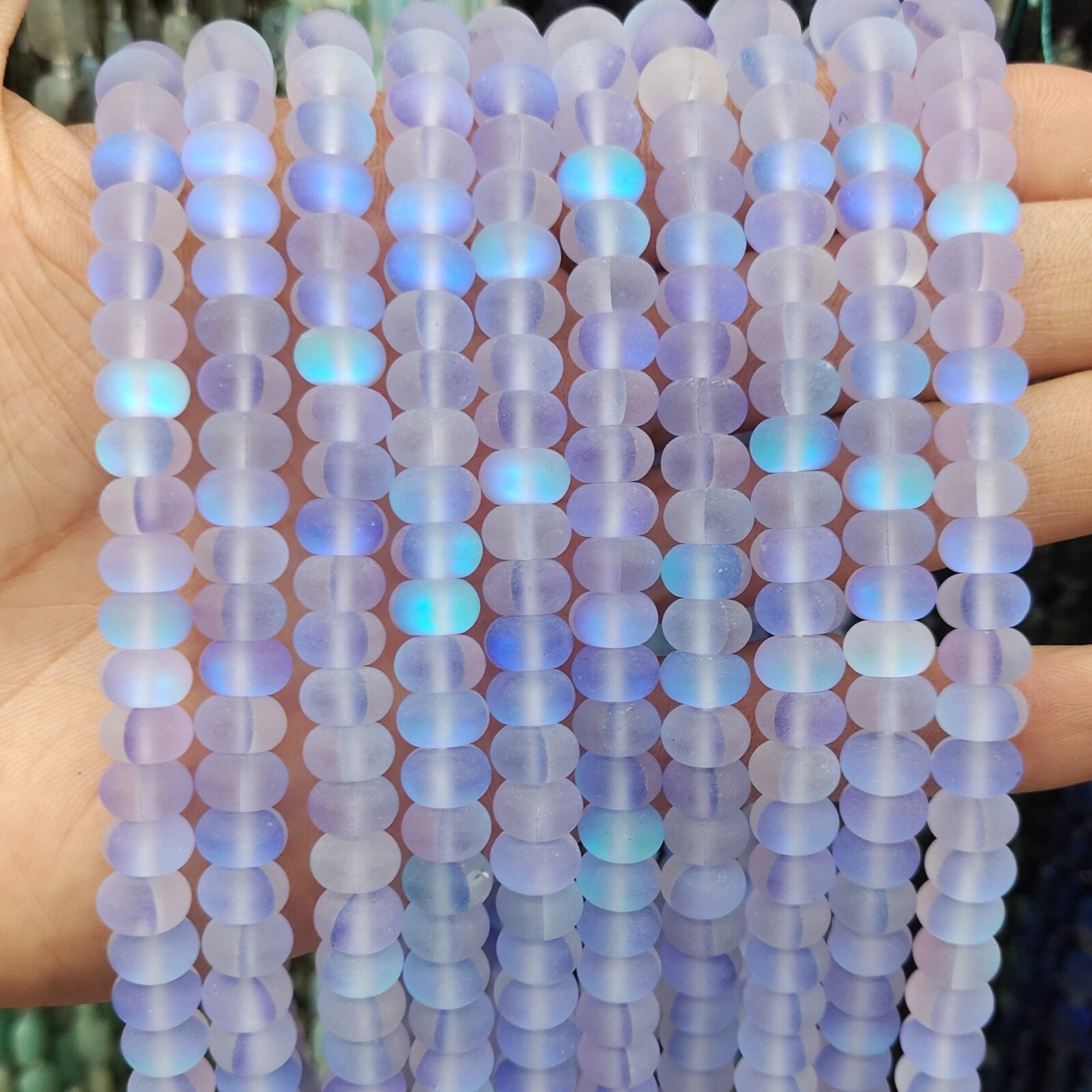 4x6mm/5x8mm Multicolour Frosted Mystic Aura Quartz Matte Rondelle Spacer Beads
