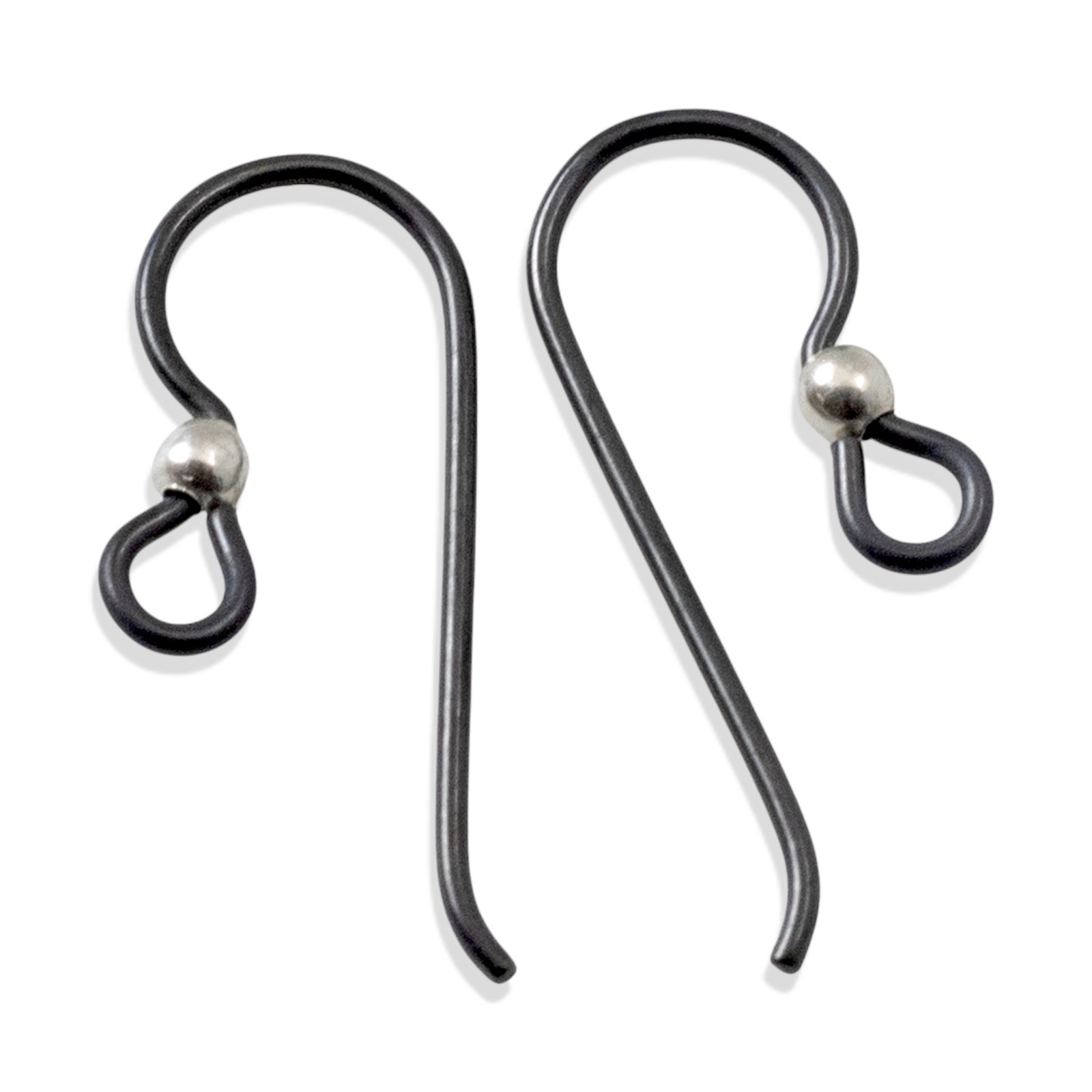 10 Black Niobium Ear Wires + 2mm Sterling Silver Bead Accent – Hypoallergenic