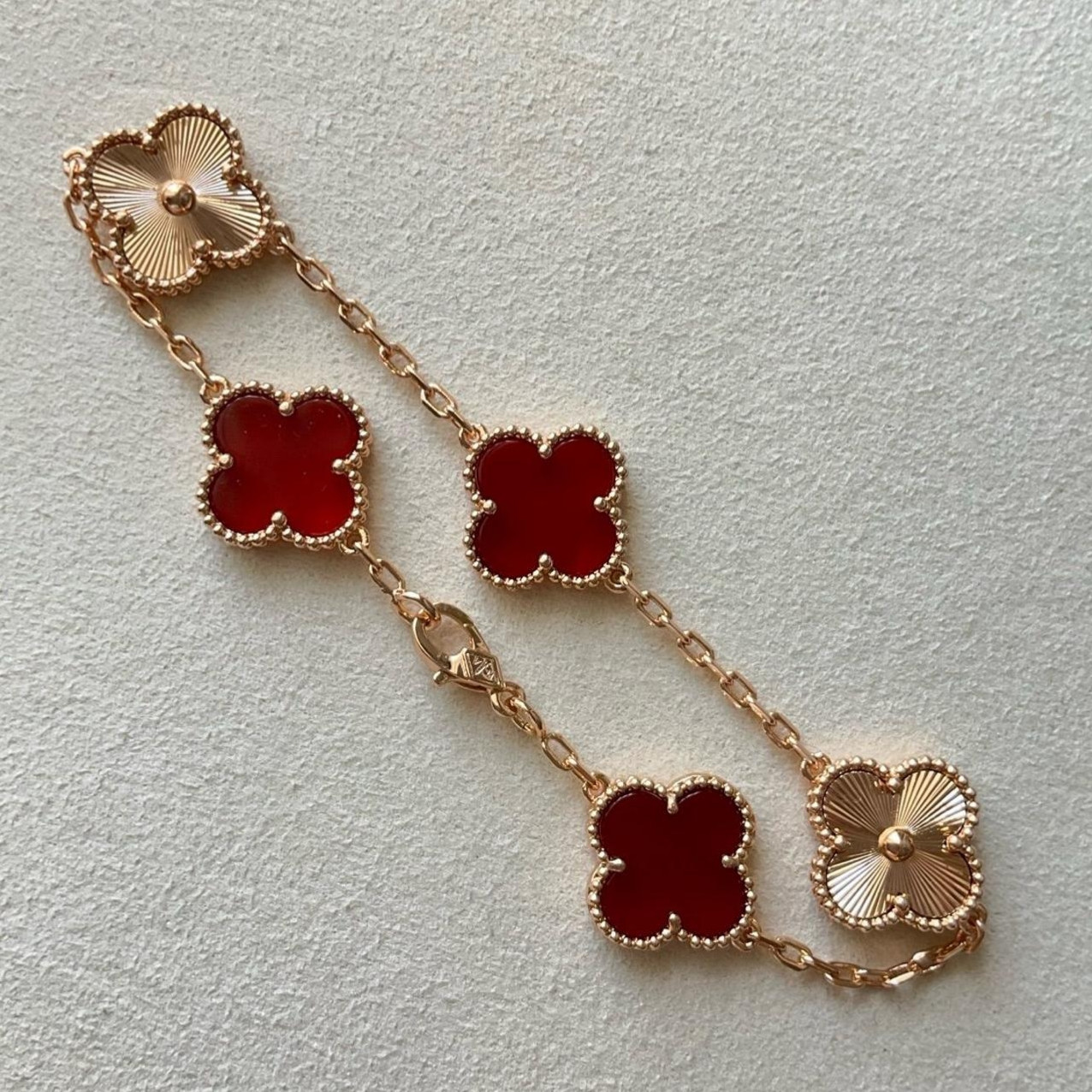 Flower bracelet 925 silver rose gold plated 15mm red bracelet