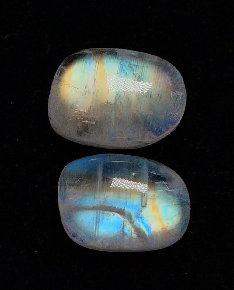 Unique AAAA+ Quality Natural Rainbow Moonstone Cabochon 2 Piece Set Gems 11x15MM