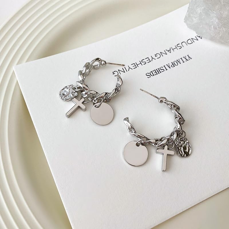 Chain Earrings for Women, 925 silver needle Earrings, Hoop Earring, Modern Cros