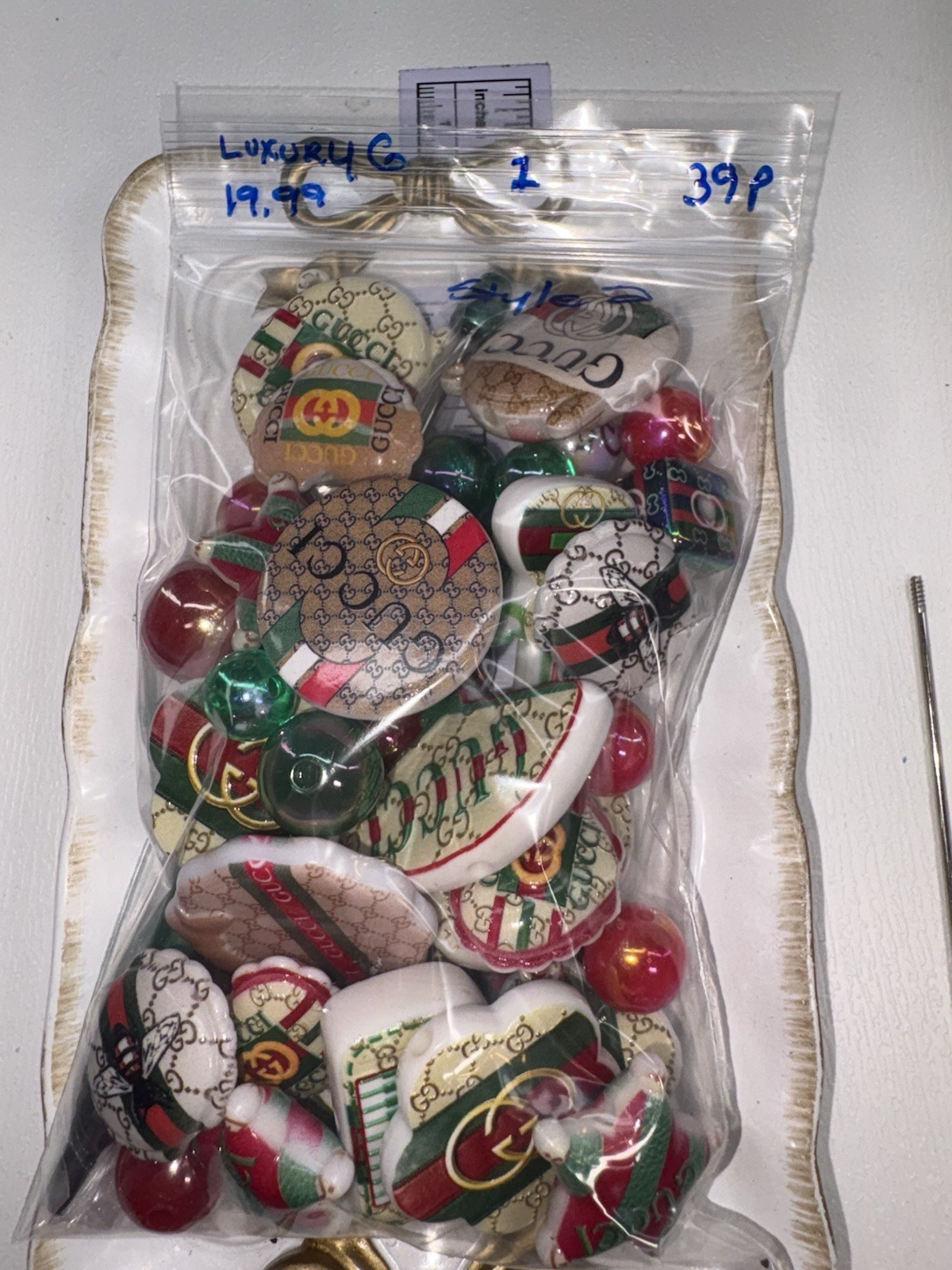 39 Red And Green Monogram Style2 Luxury Focal Beads For Beadable Pens Keychains