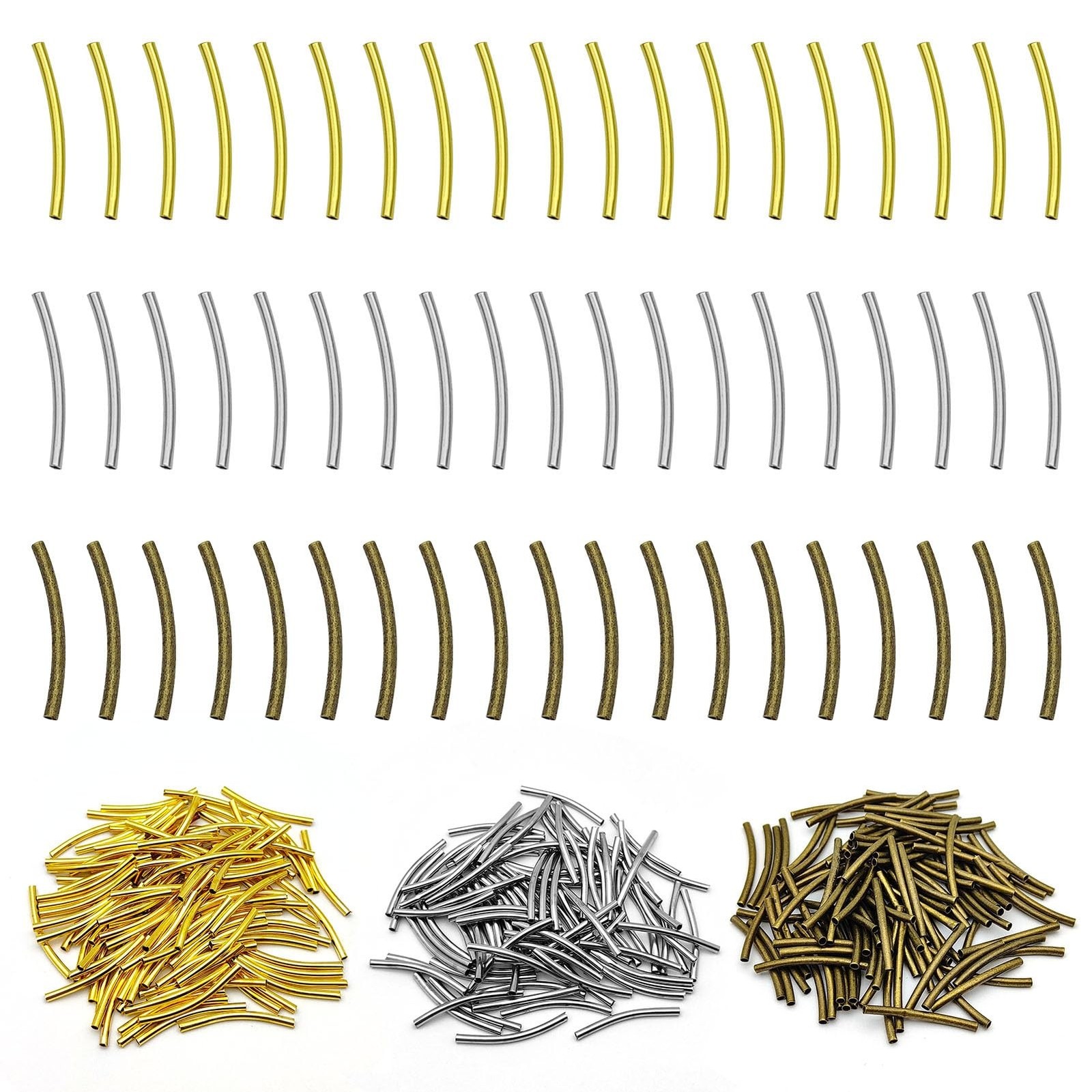 300Pcs Curved Noodle Tube Spacer Beads,25mm Long Curved Tube Noodles Beads Br…