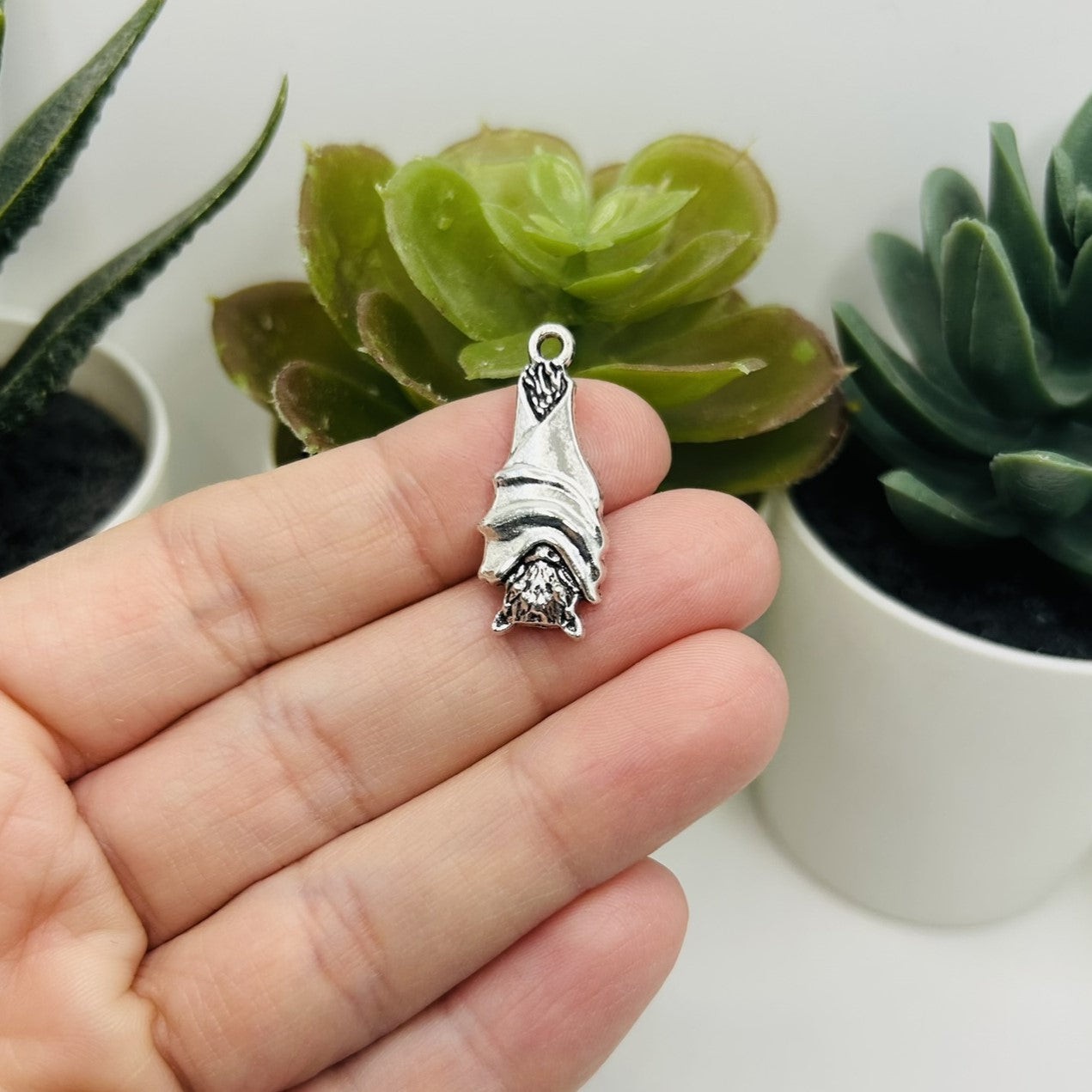 Silver Upside Down Bat Charms, 27x12mm – US Seller