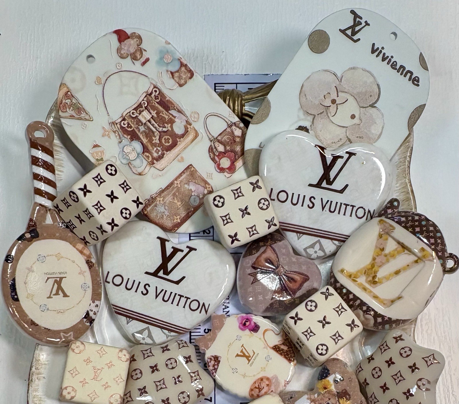 28 White Beige Monogram Luxury Focal Beads For Beadable Pens Keychains