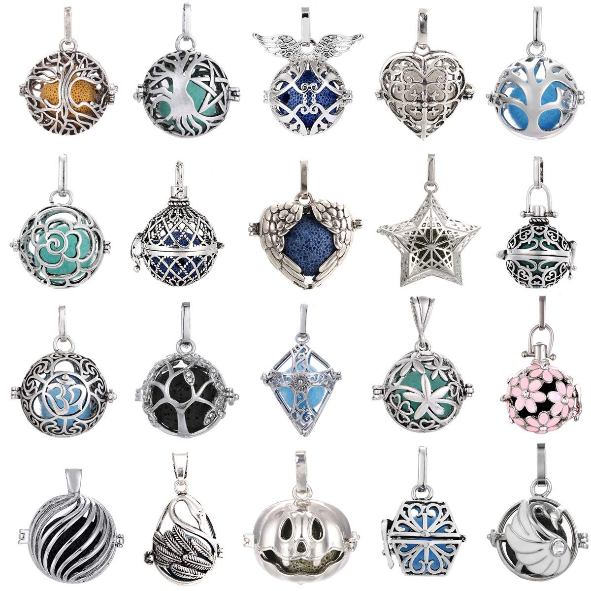 Mixed Filigree Cage Locket Pendants Set, Essential Oil Diffuser DIY Necklace …