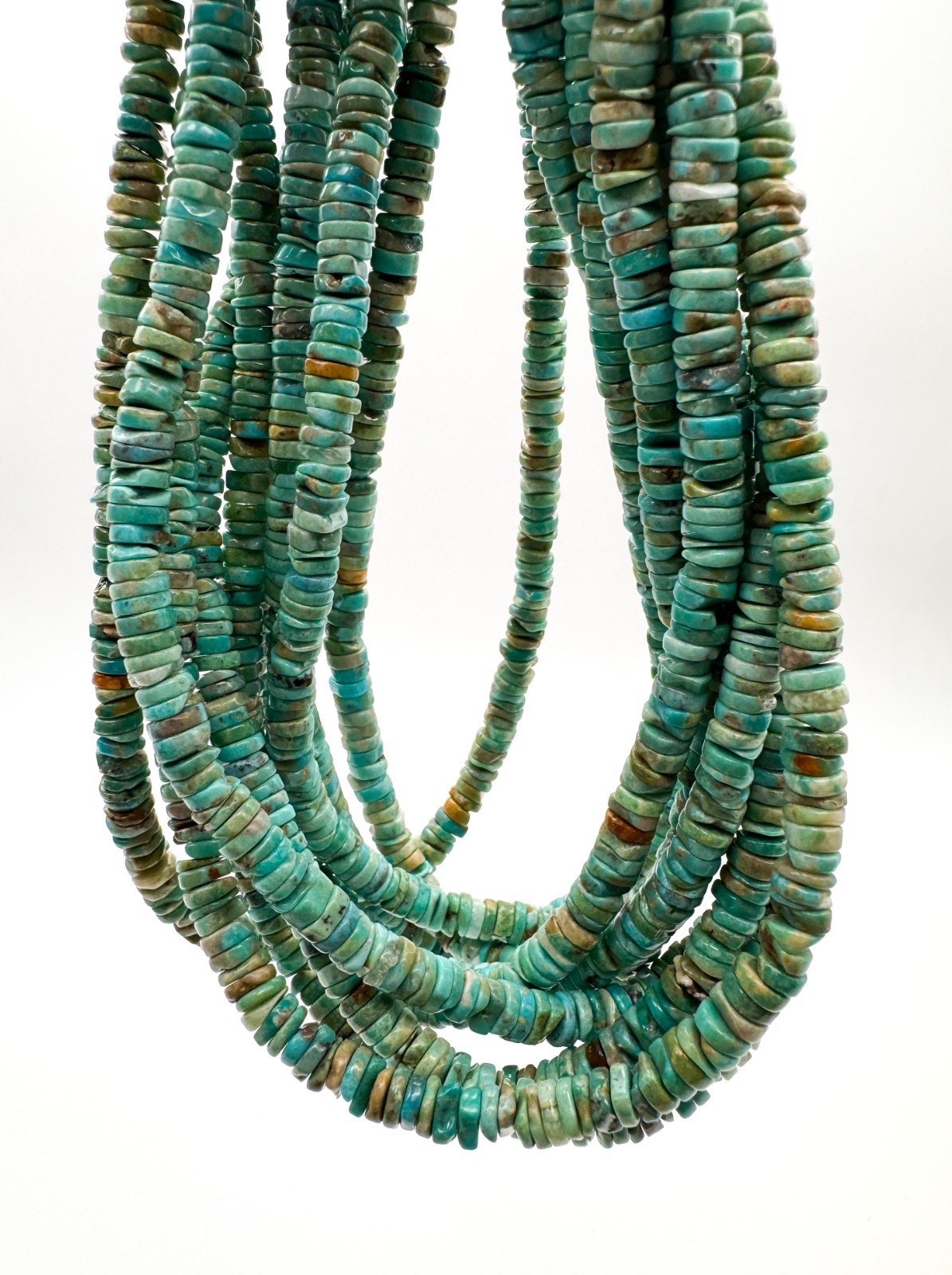 Natural Arizona Blue Green Turquoise Smooth Flat Round Heishi Gemstone Beads