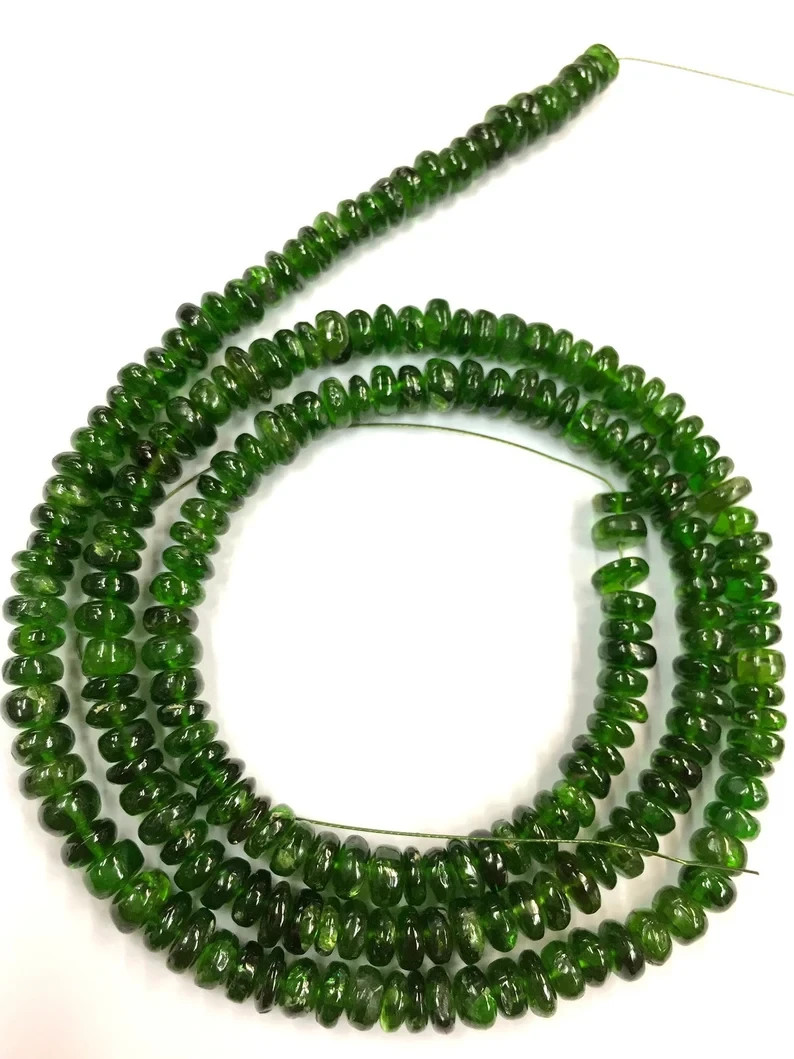 Amazing-Natural Chrome Diopside Smooth Beads Strand Rondelle Gemstone Beads.