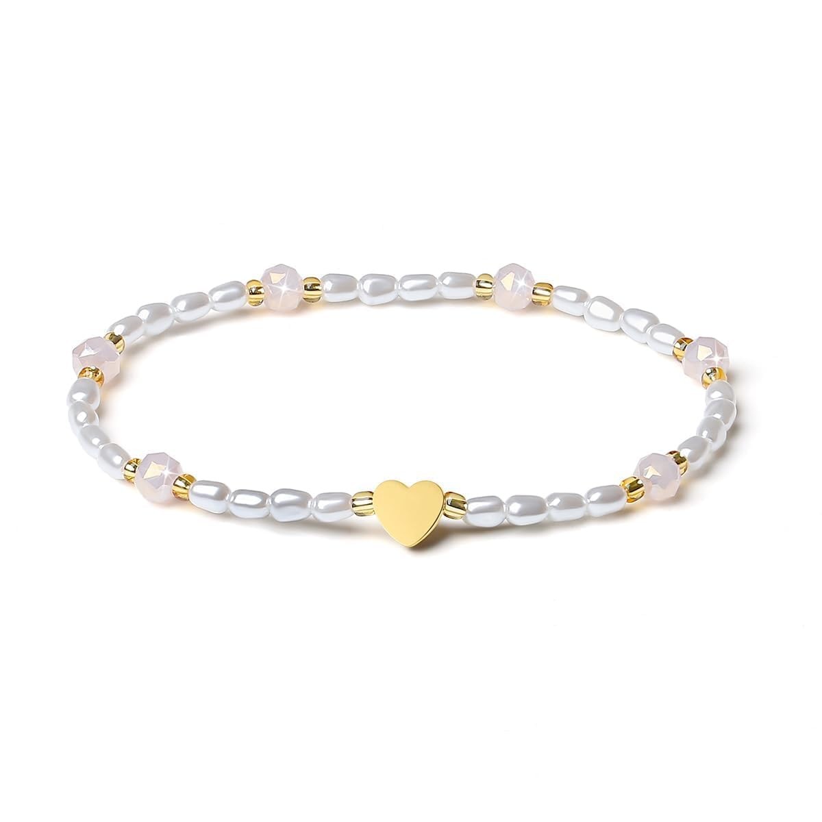 Handmade Original Gold Heart Austrian Crystal 4mm Pearl Stretch Jewelry Bra – 11
