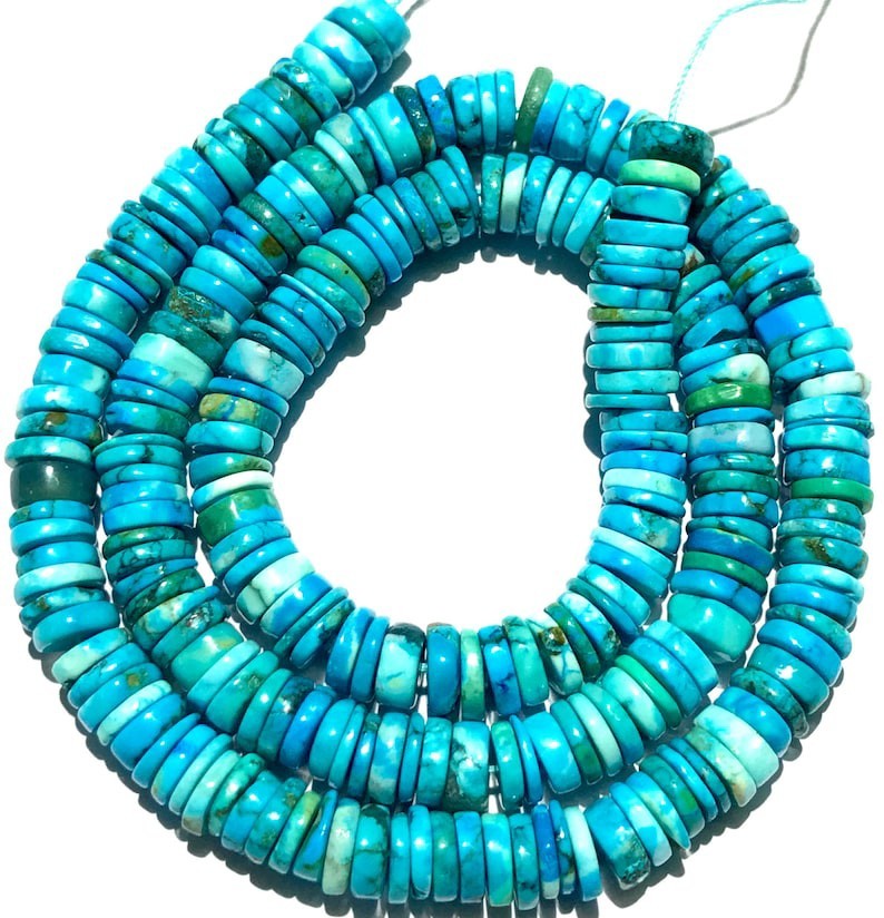 Turquoise Gemstone Beads Arizona Turquoise Smooth Flat Rondelle Beads Tyre Beads
