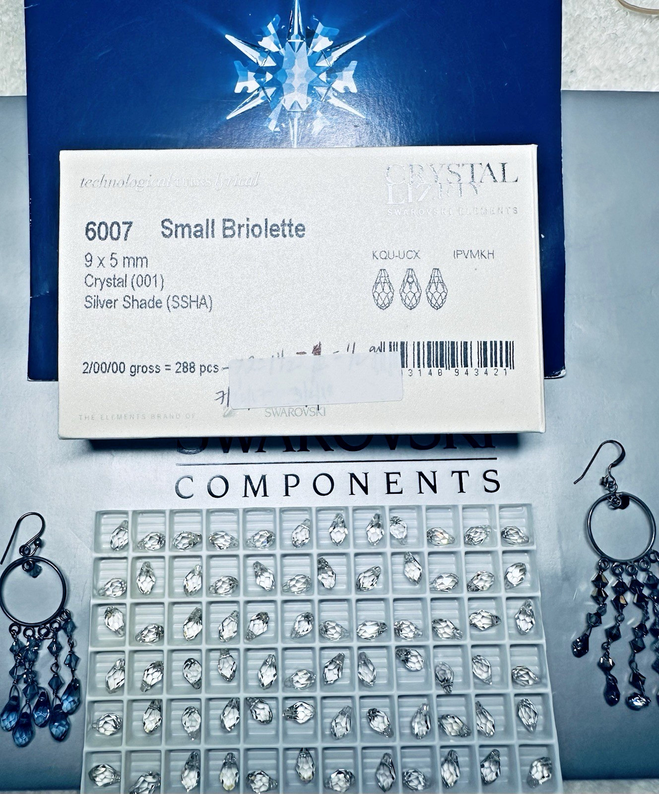 Swarovski Briolette Pendant 6007 9 x 5mm Crystal SILVER SHADE 24Pcs Pack Austria