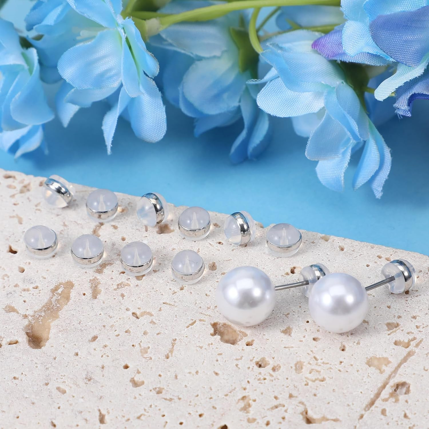 12 Pcs Silicone Flat Earring Backs for Studs Ear Wires Fish Hooks, Locking Secur