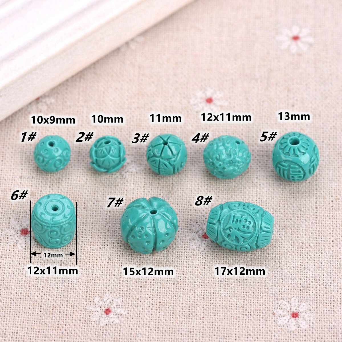 10pcs Cyan Carving Bead Made From Stone Powder Loose Beads For DIY Bracelet