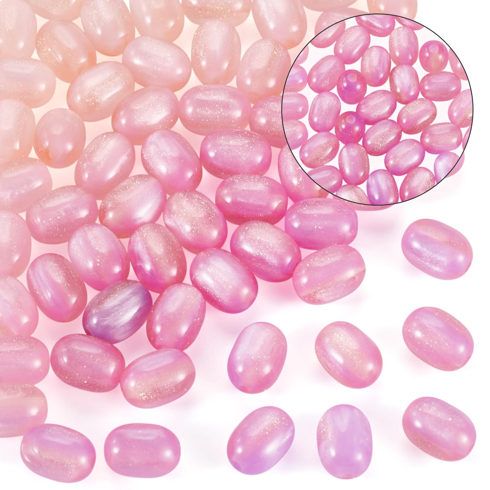 FASHEWELRY 60Pcs UV Resin Beads Oval Color Changing Beads with Glitter Powder…
