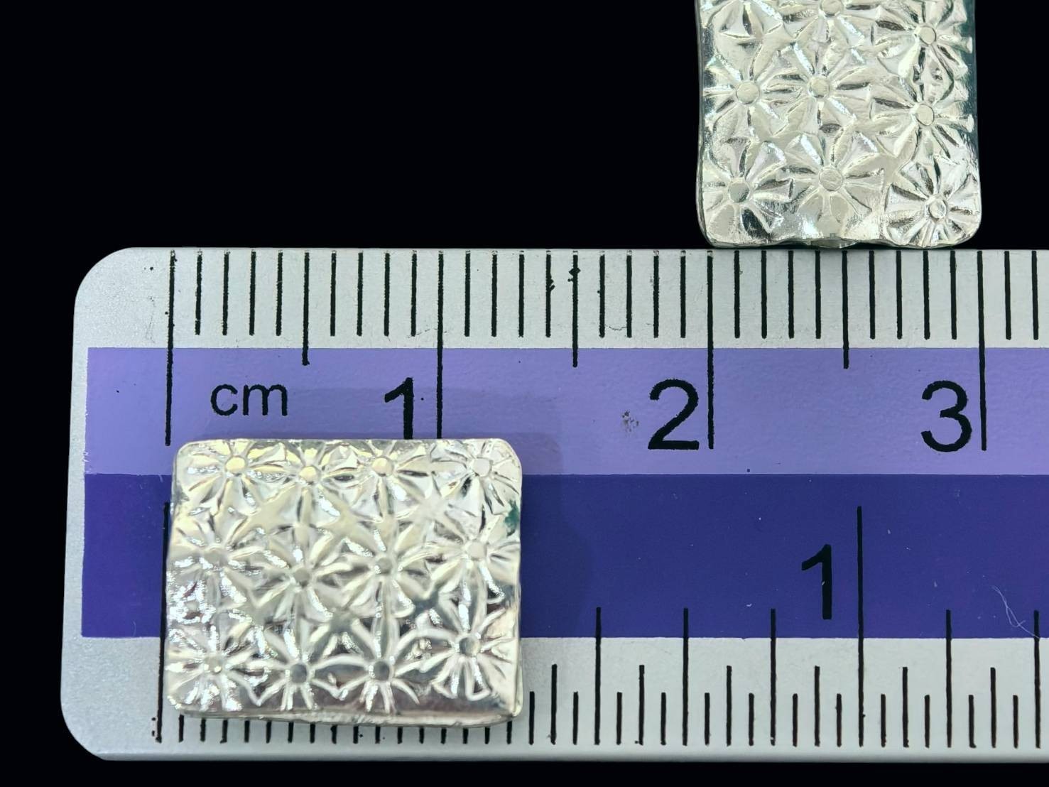 Silver beads Karen hill tribe handmade silver daisy print fancy rectangle puff